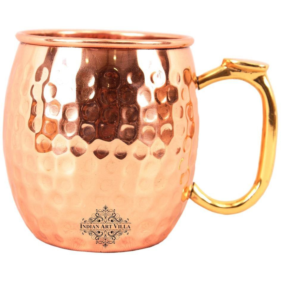 Indian Art Villa Copper Hammered Mug & Brass Thumb Handle 17Oz
