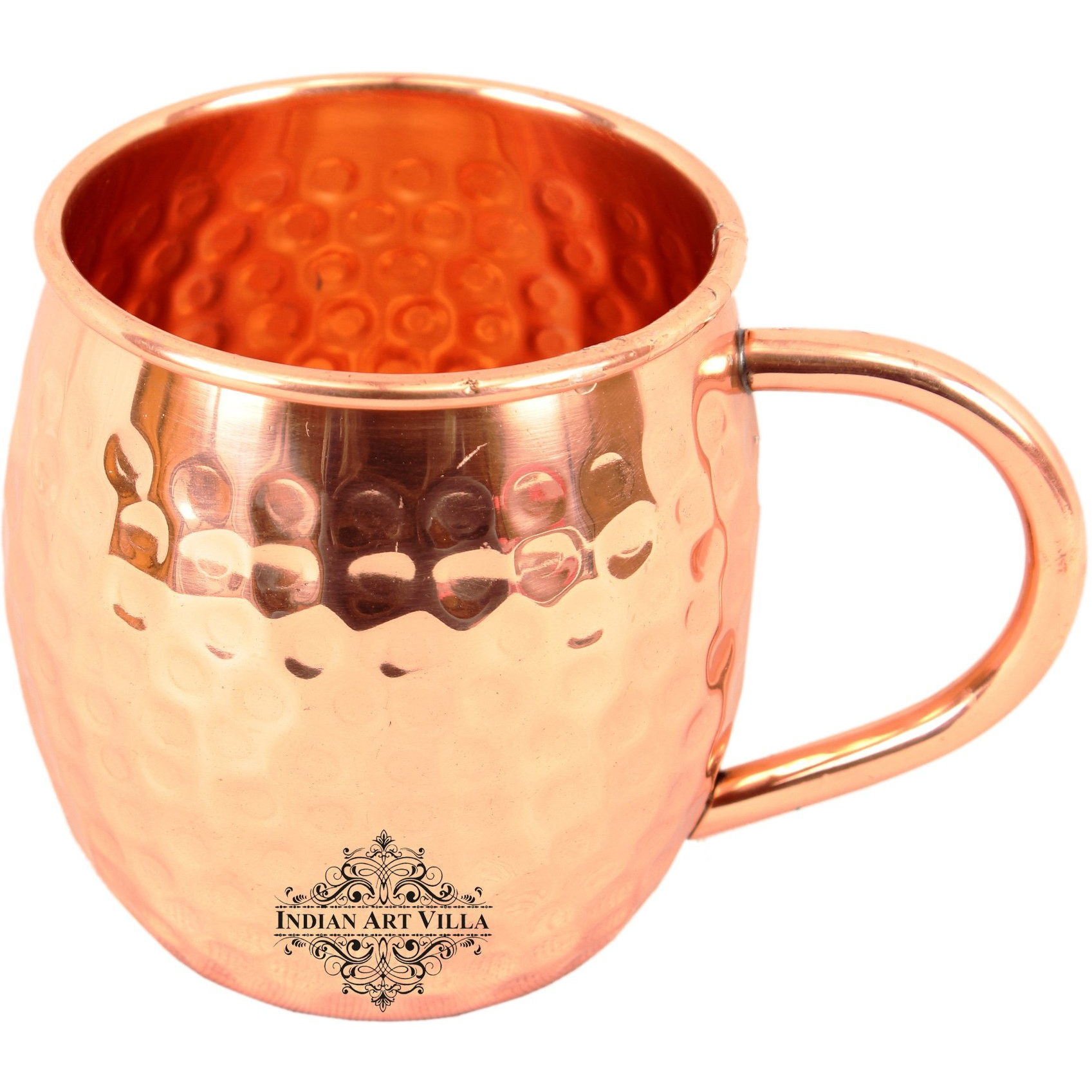 Indian Art Villa Copper Round Hammered Mug & Copper Handle 17Oz