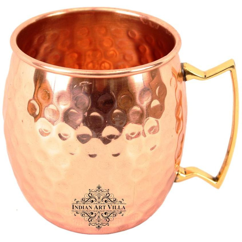 Indian Art Villa Copper Round Hammered Mug & Brass handle 17Oz