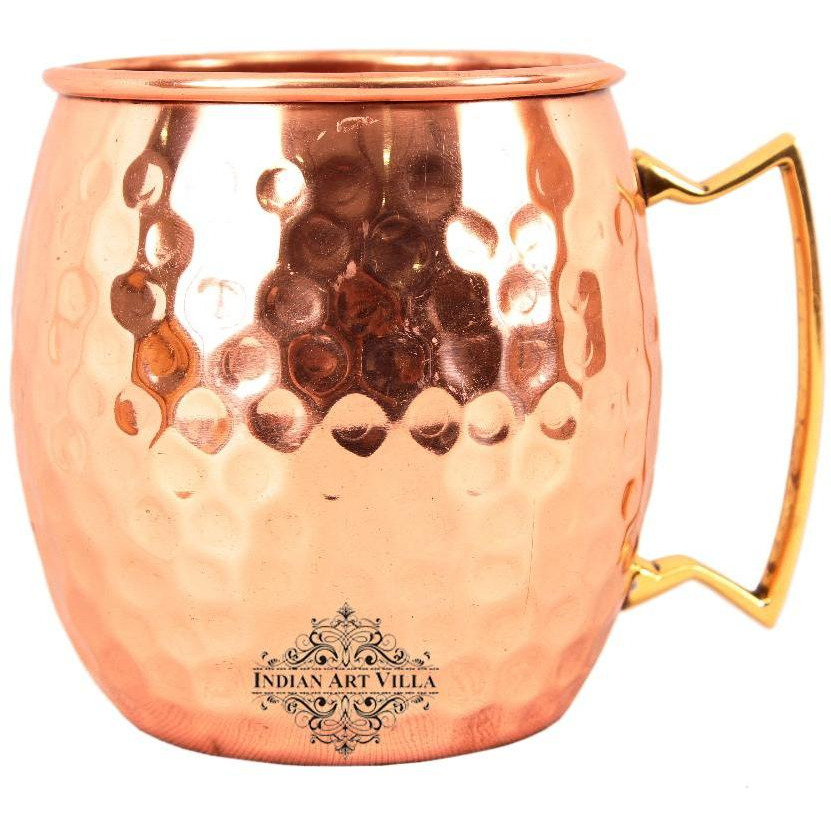 Indian Art Villa Copper Round Hammered Mug & Brass handle 17Oz