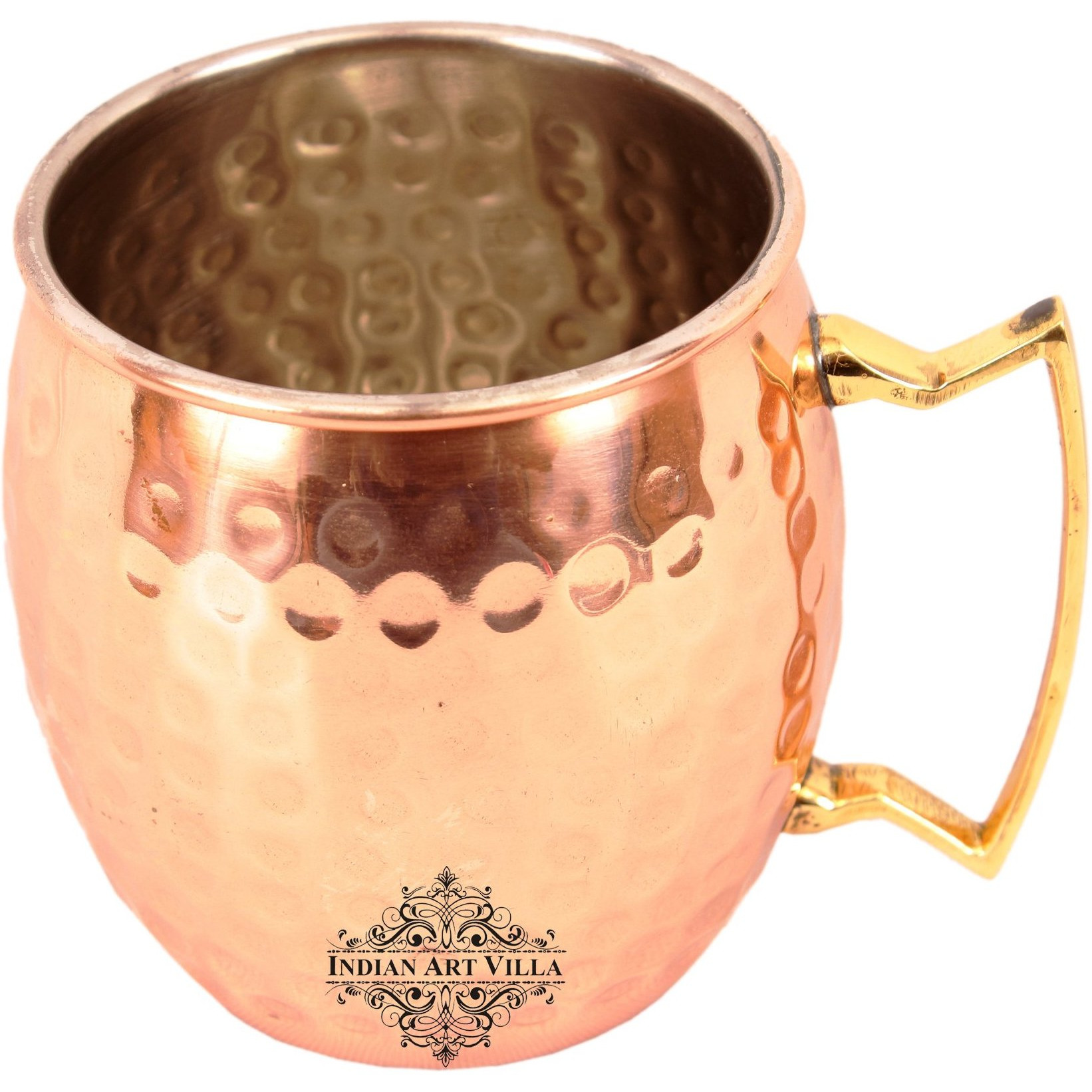 Indian Art Villa Copper Nickle Hammered Mug & Brass Handle 17Oz
