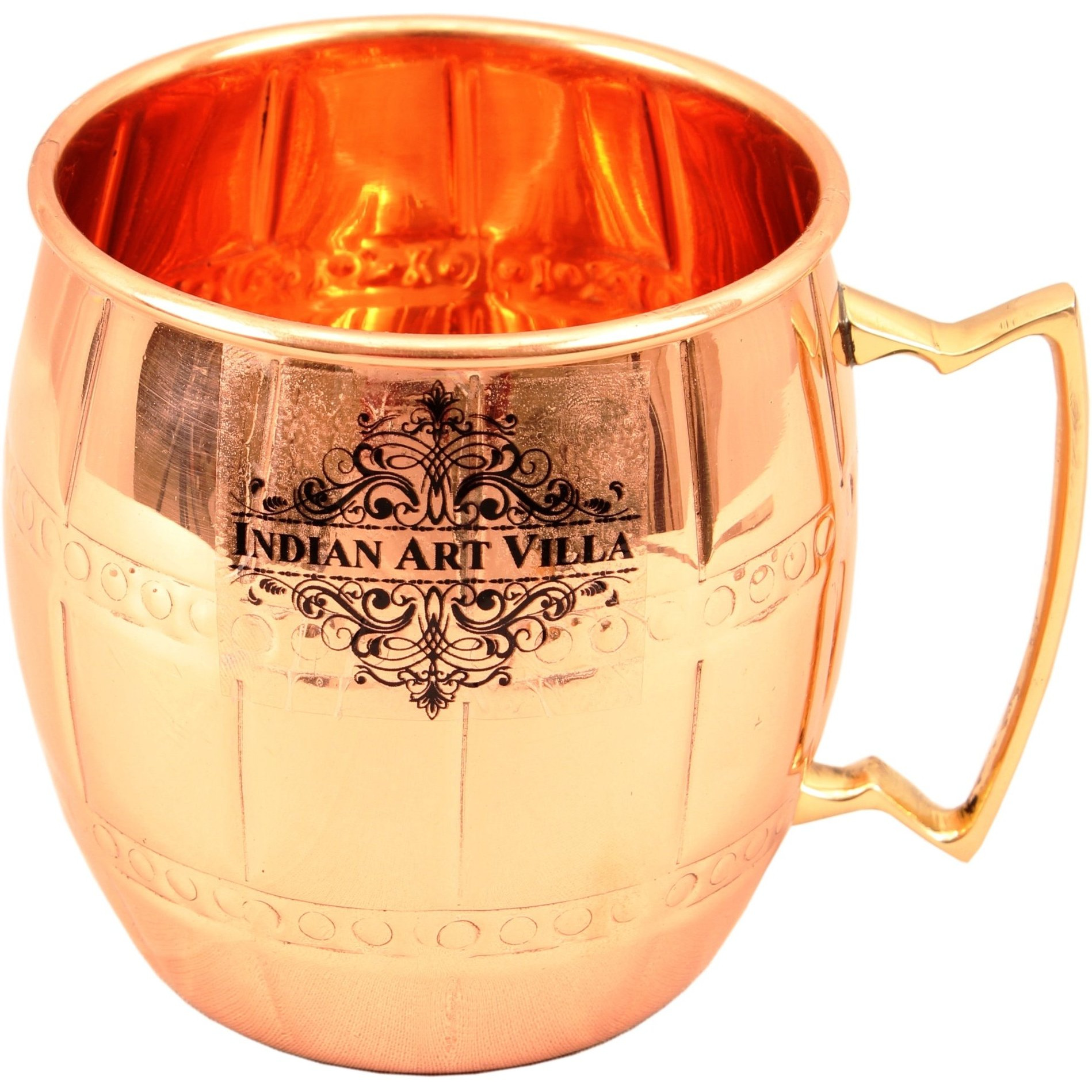 Indian Art Villa Copper Round Mug with 2 Ring 16 Oz