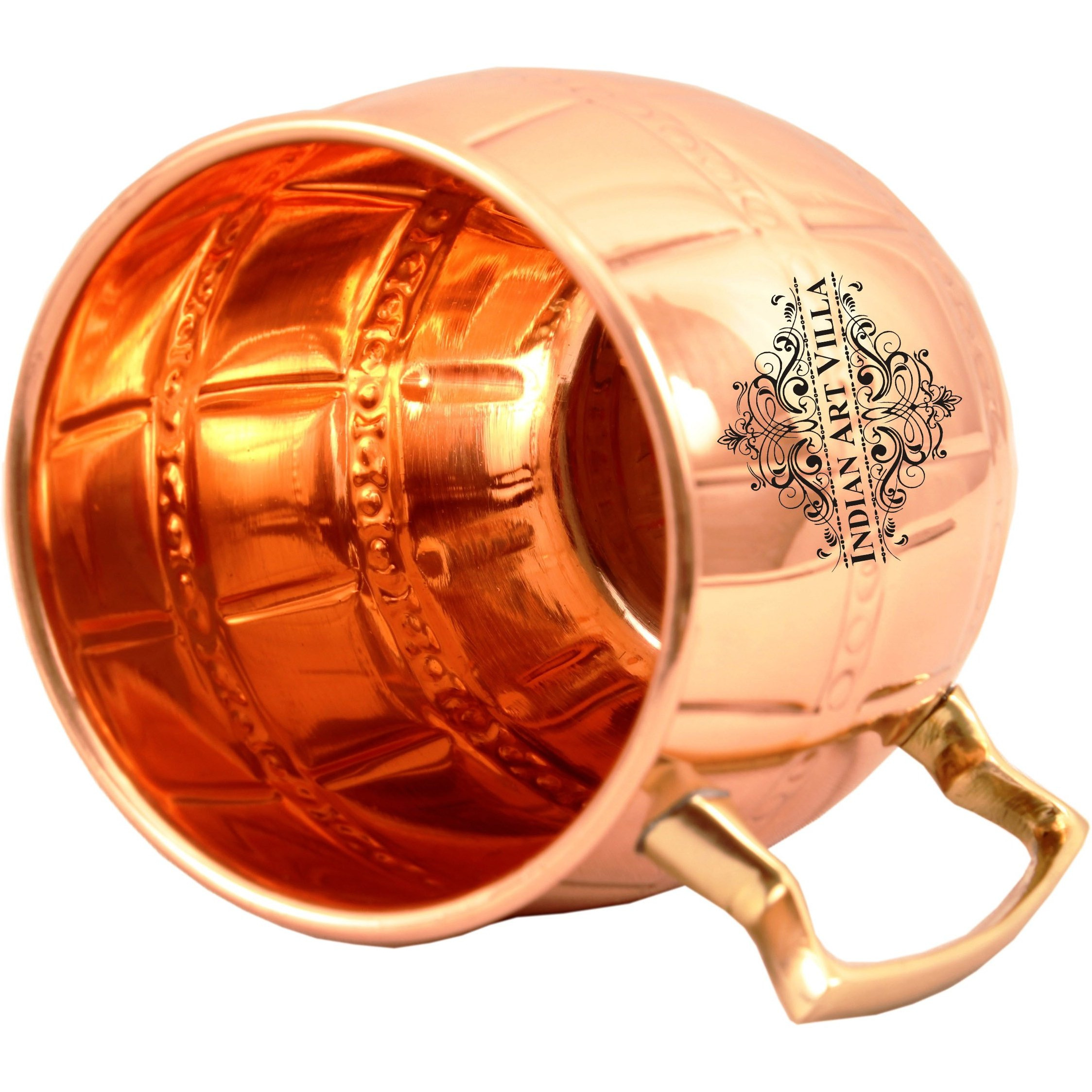 Indian Art Villa Copper Round Mug with 2 Ring 16 Oz