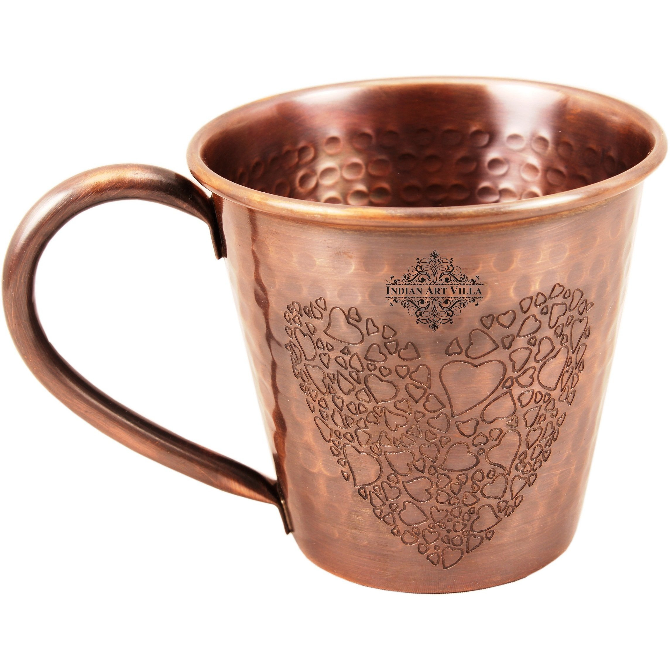 Indian Art Villa Copper Black Mug Heart Design 13 Oz