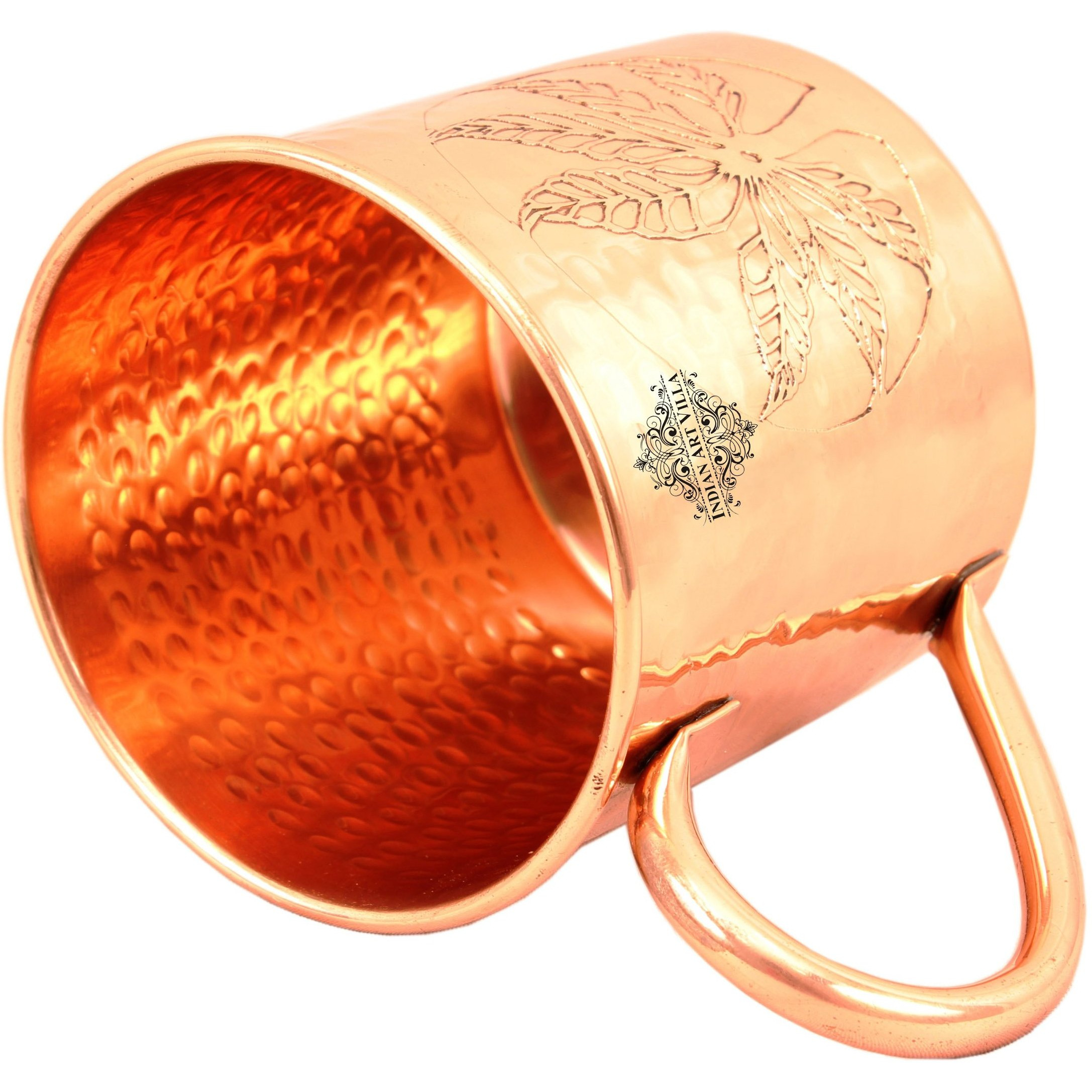 Indian Art Villa Copper Small Flower Design Mug 16 Oz