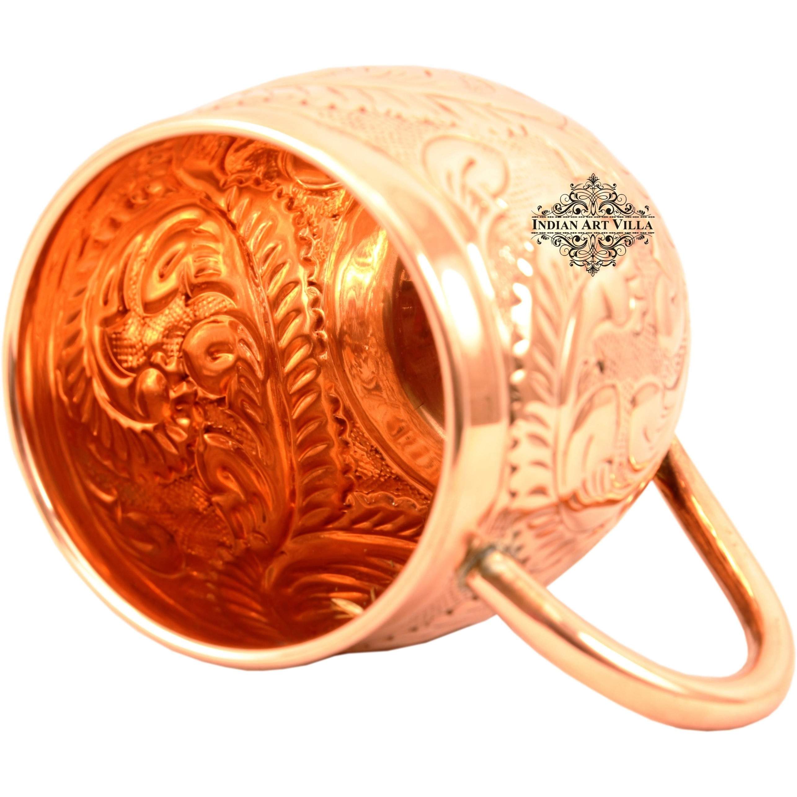 Indian Art Villa Copper Round Flower Design Mug 15 Oz