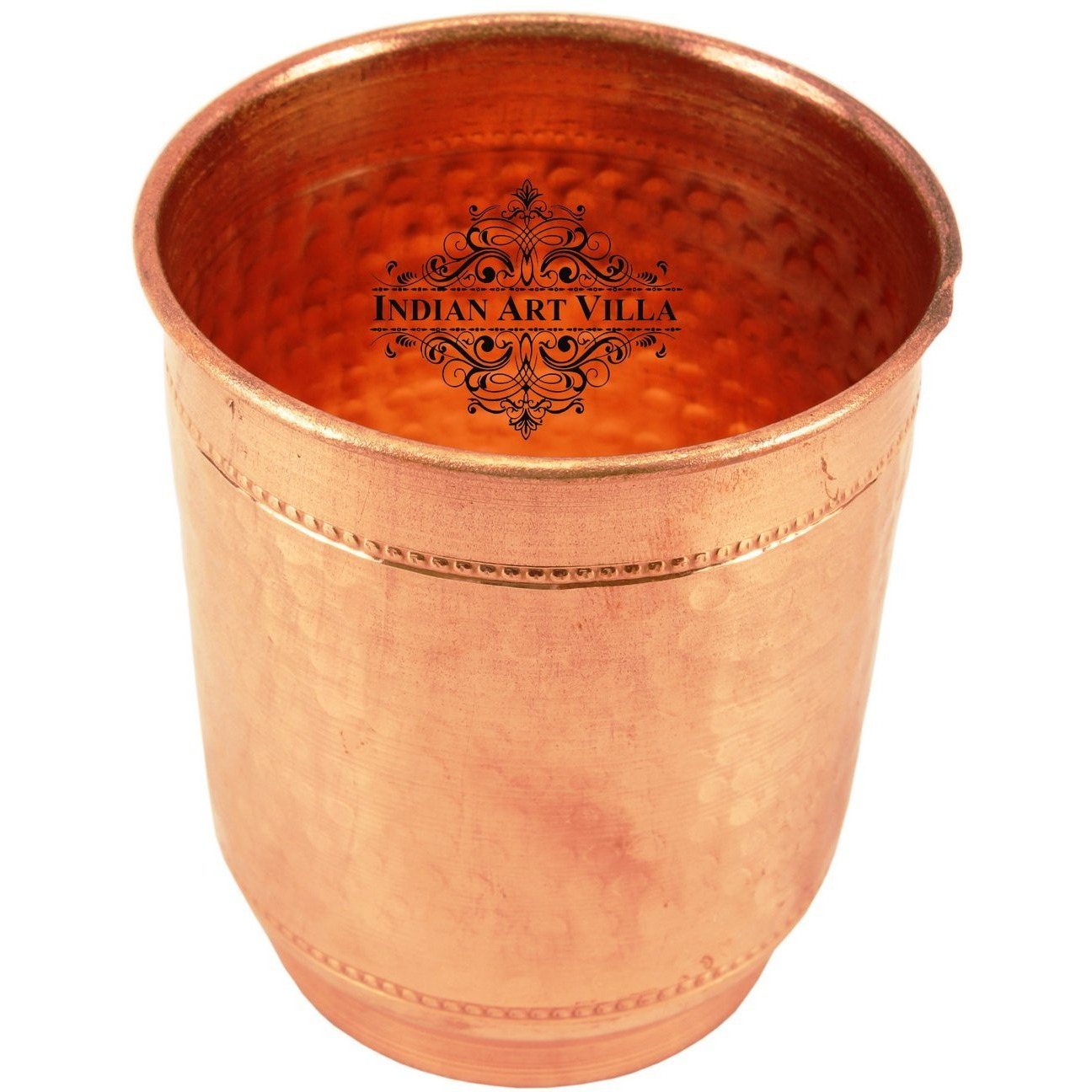 Indian Art Villa Copper Big Flat Tumbler with 2 Rings 10 Oz