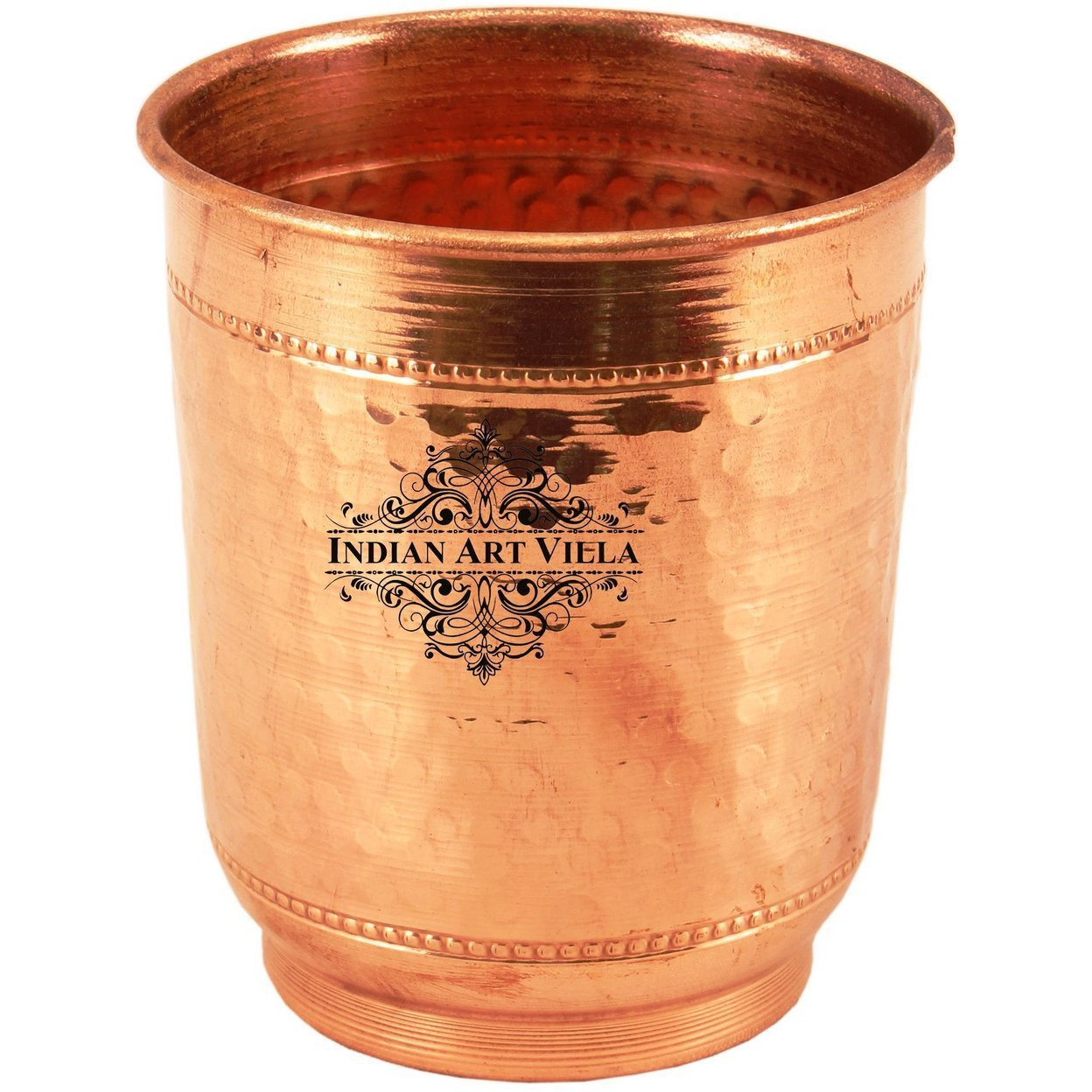 Indian Art Villa Copper Big Flat Tumbler with 2 Rings 10 Oz
