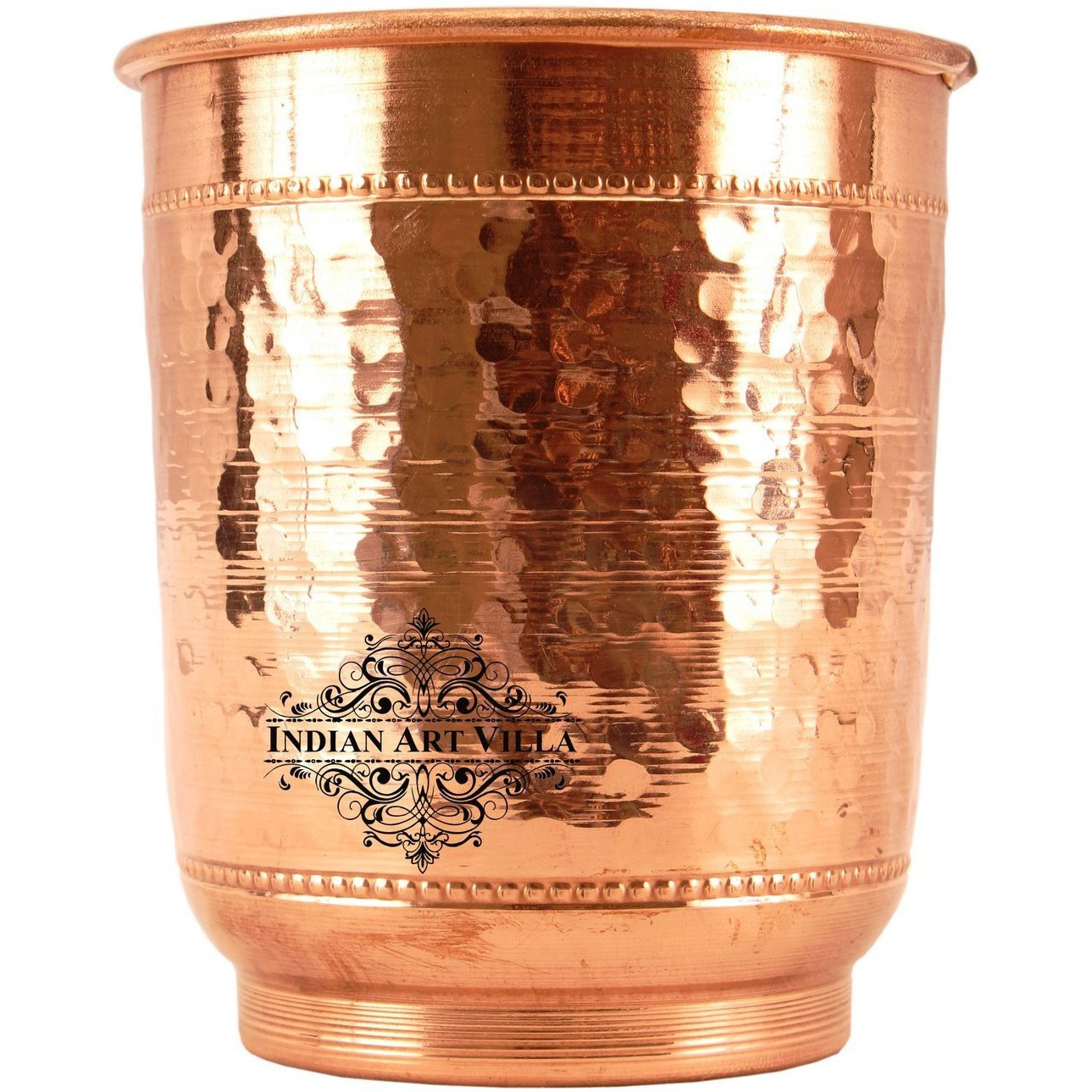 Indian Art Villa Copper Big Flat Tumbler with 2 Rings 10 Oz