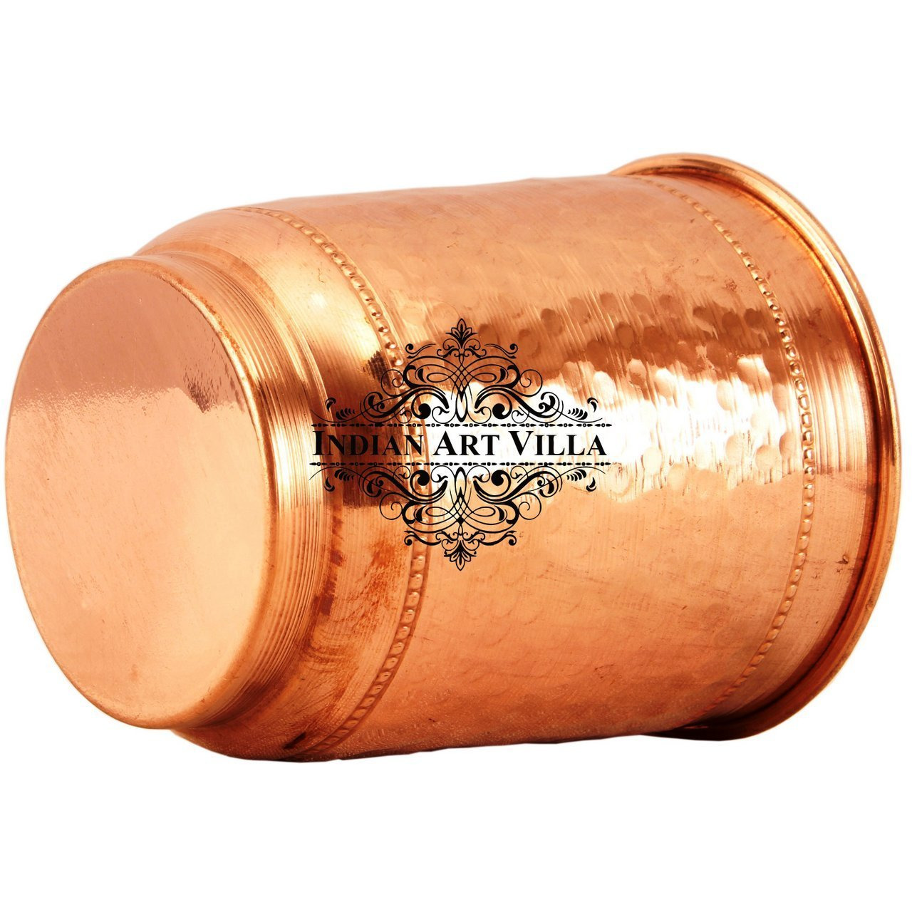 Indian Art Villa Copper Big Flat Tumbler with 2 Rings 10 Oz