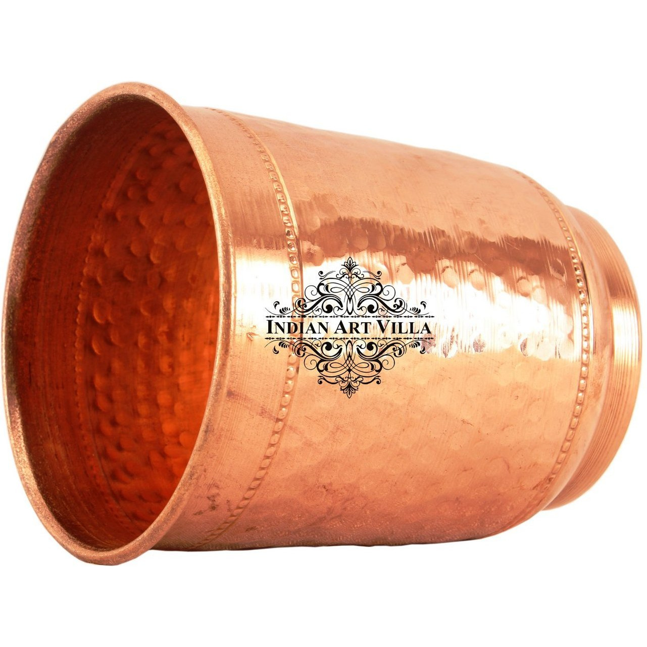 Indian Art Villa Copper Big Flat Tumbler with 2 Rings 10 Oz