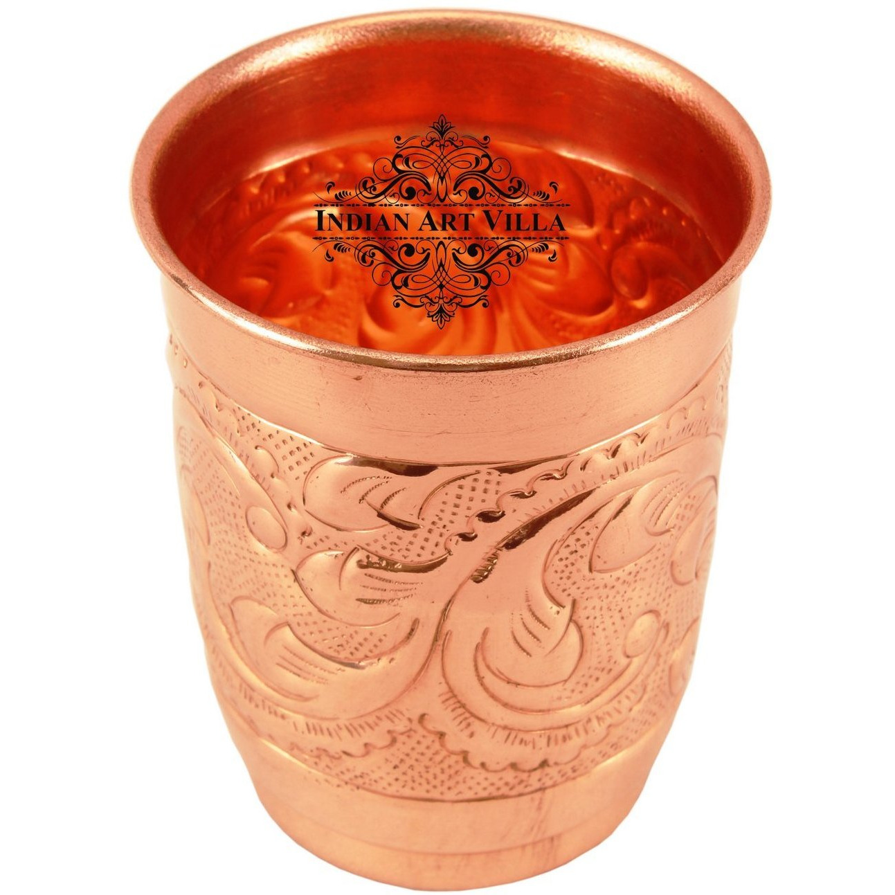 Indian Art Villa Copper Engraved Leaf Design Tumbler 13 Oz