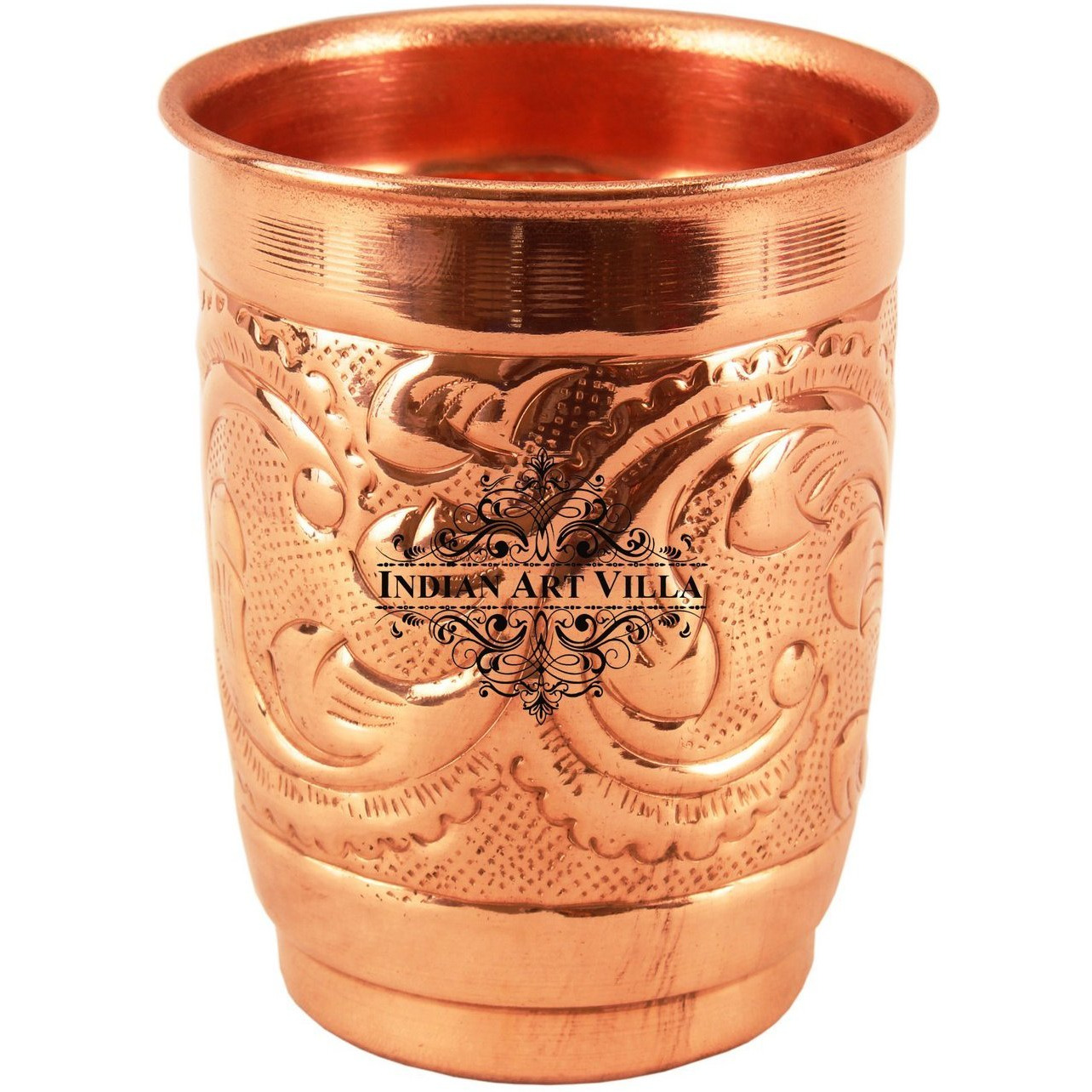Indian Art Villa Copper Engraved Leaf Design Tumbler 13 Oz
