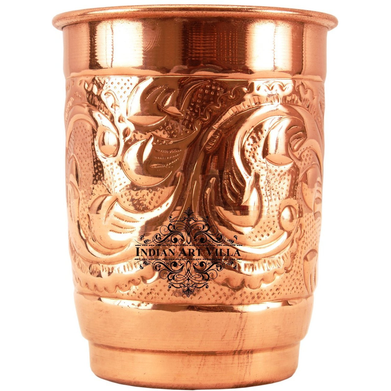 Indian Art Villa Copper Engraved Leaf Design Tumbler 13 Oz