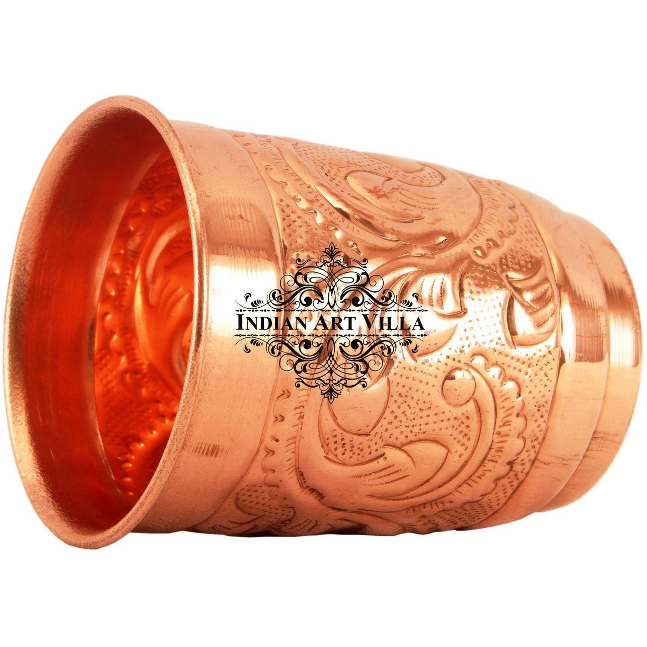 Indian Art Villa Copper Engraved Leaf Design Tumbler 13 Oz