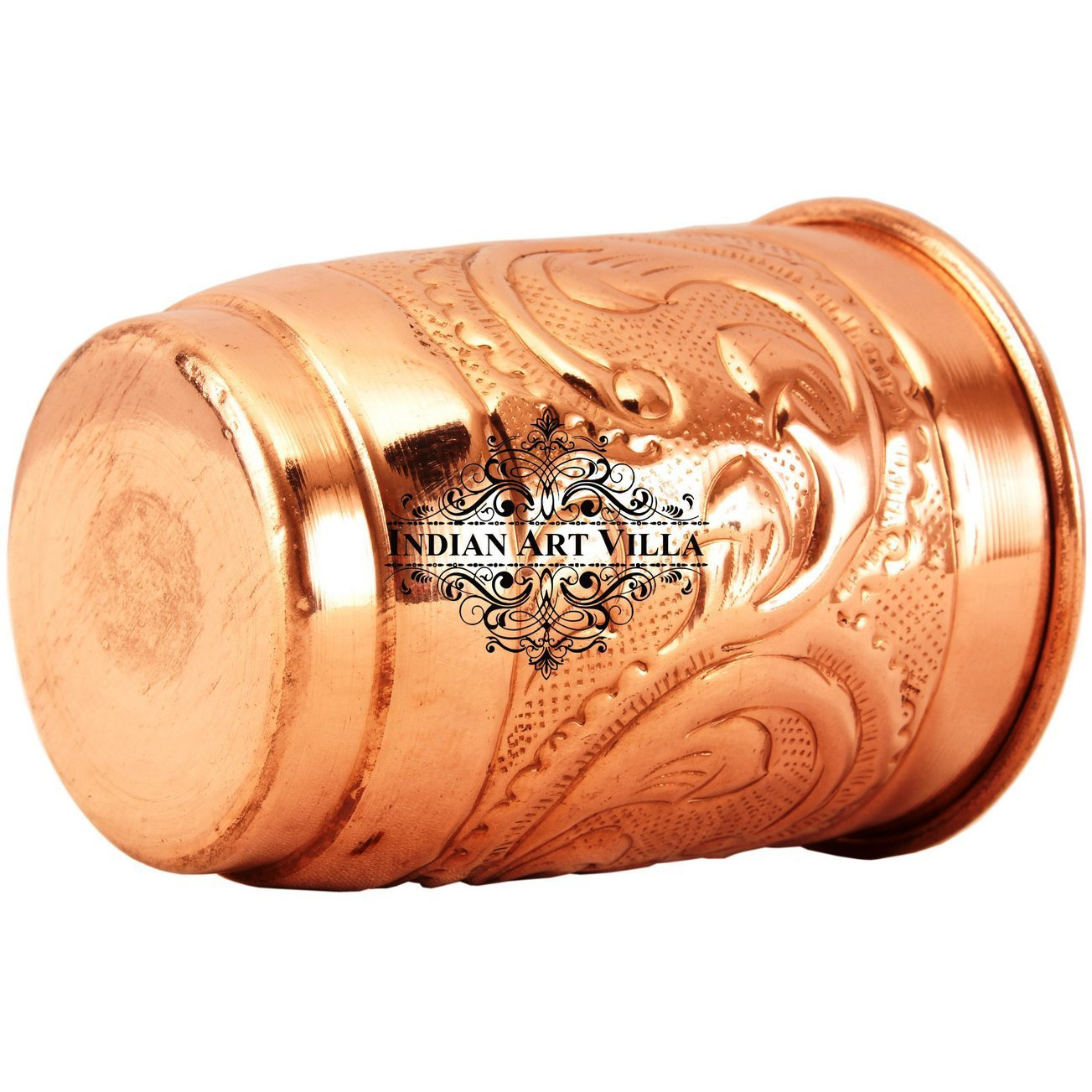 Indian Art Villa Copper Engraved Leaf Design Tumbler 13 Oz