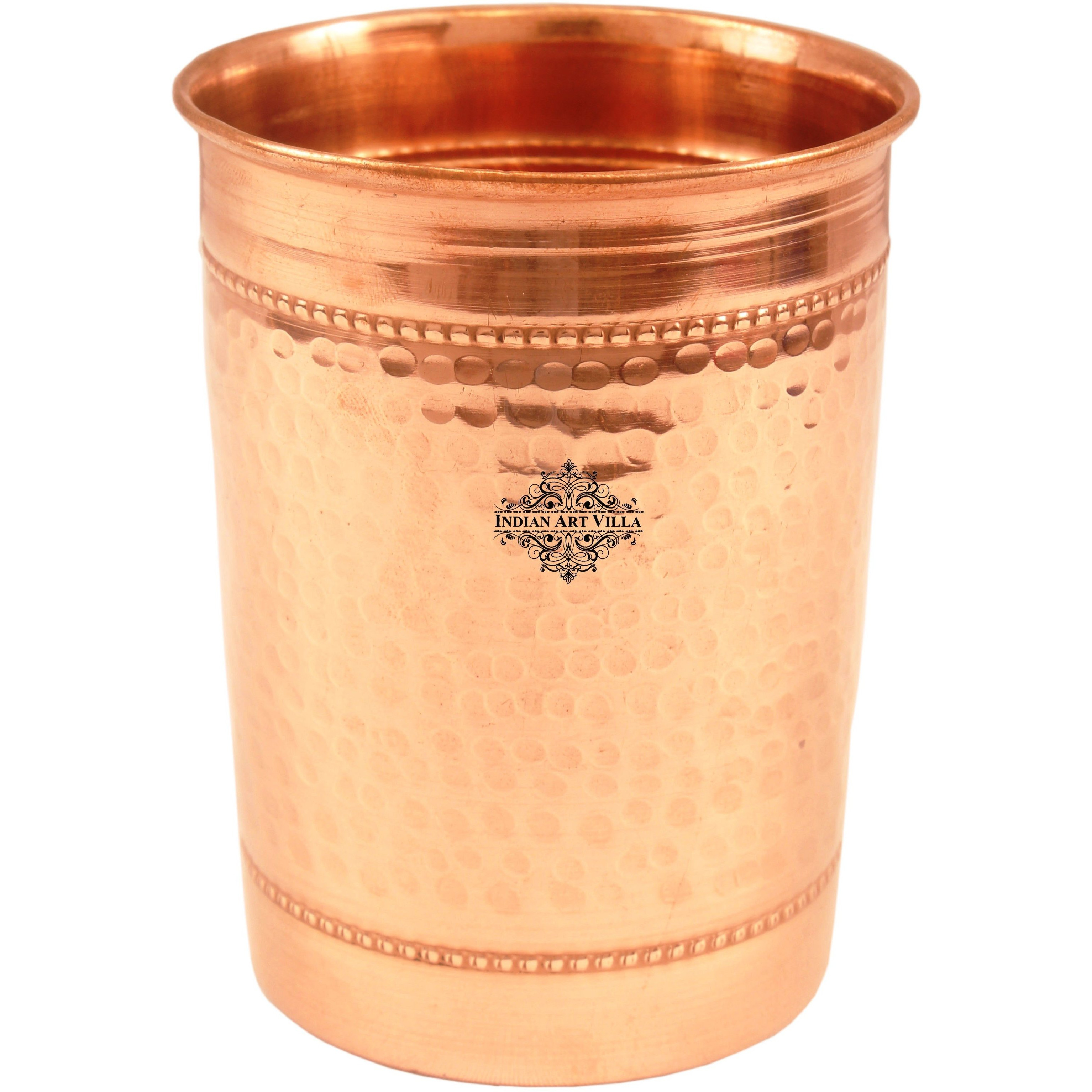 Indian Art Villa Copper Flat Hammered Tumbler with 2 Rings 10 Oz