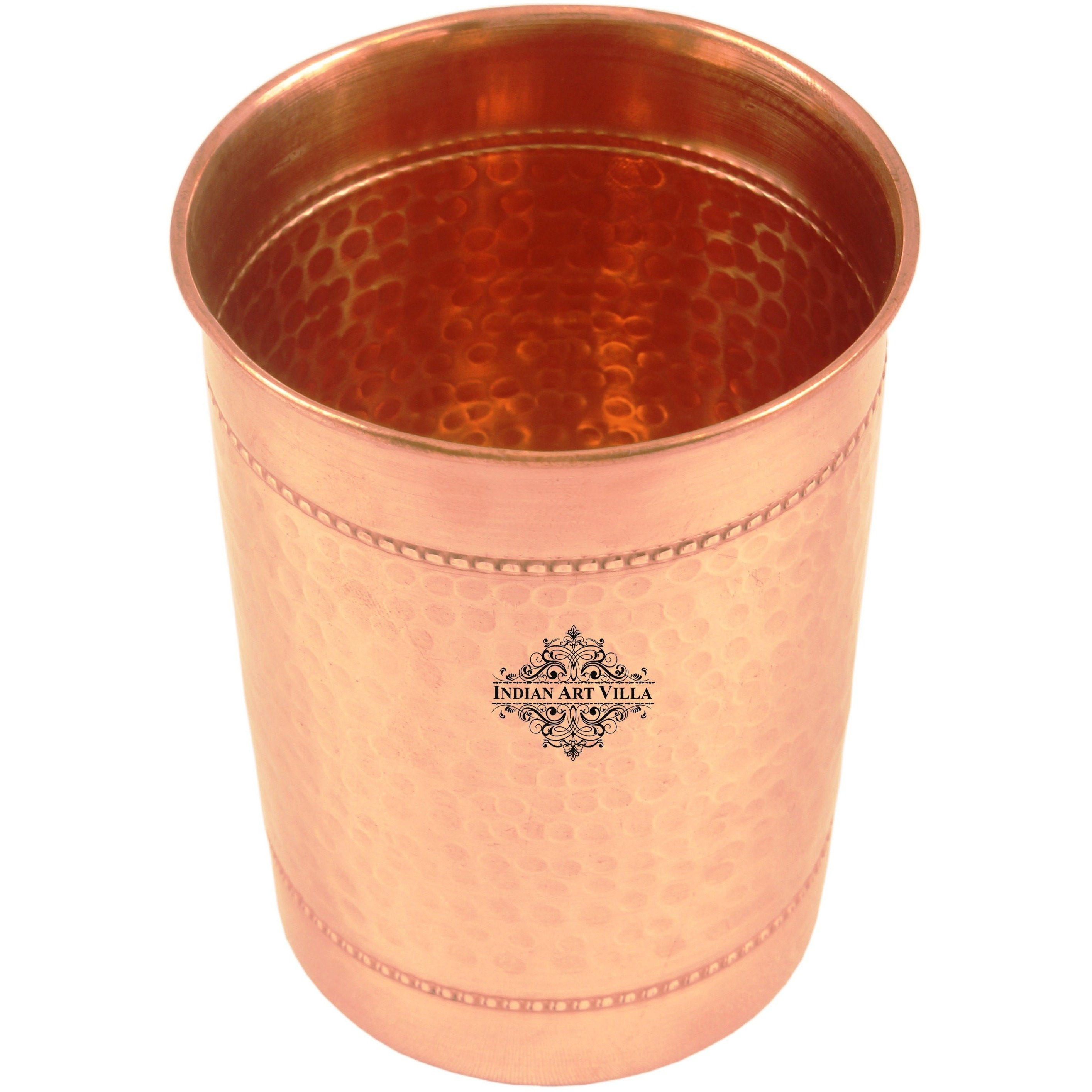 Indian Art Villa Copper Flat Hammered Tumbler with 2 Rings 10 Oz