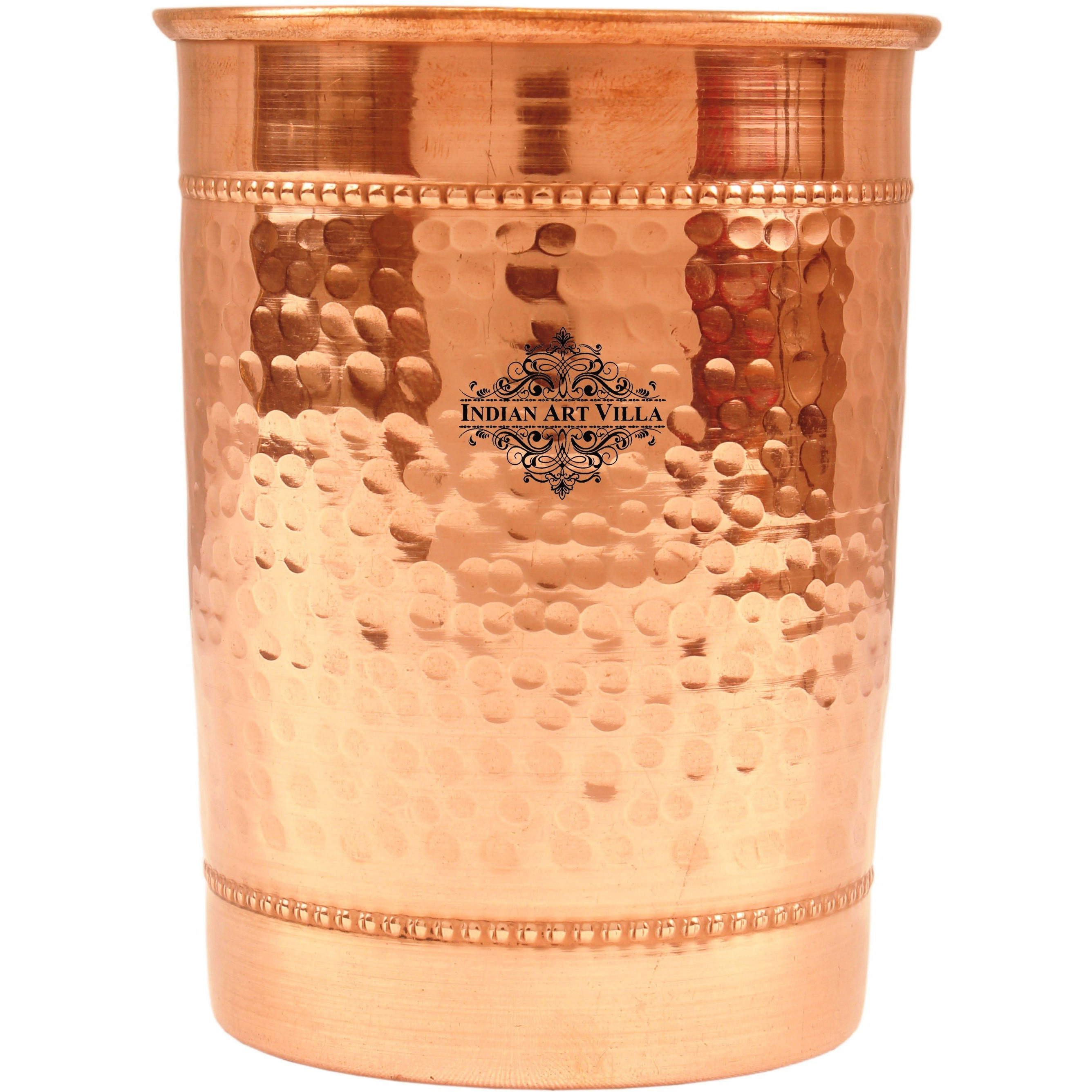 Indian Art Villa Copper Flat Hammered Tumbler with 2 Rings 10 Oz