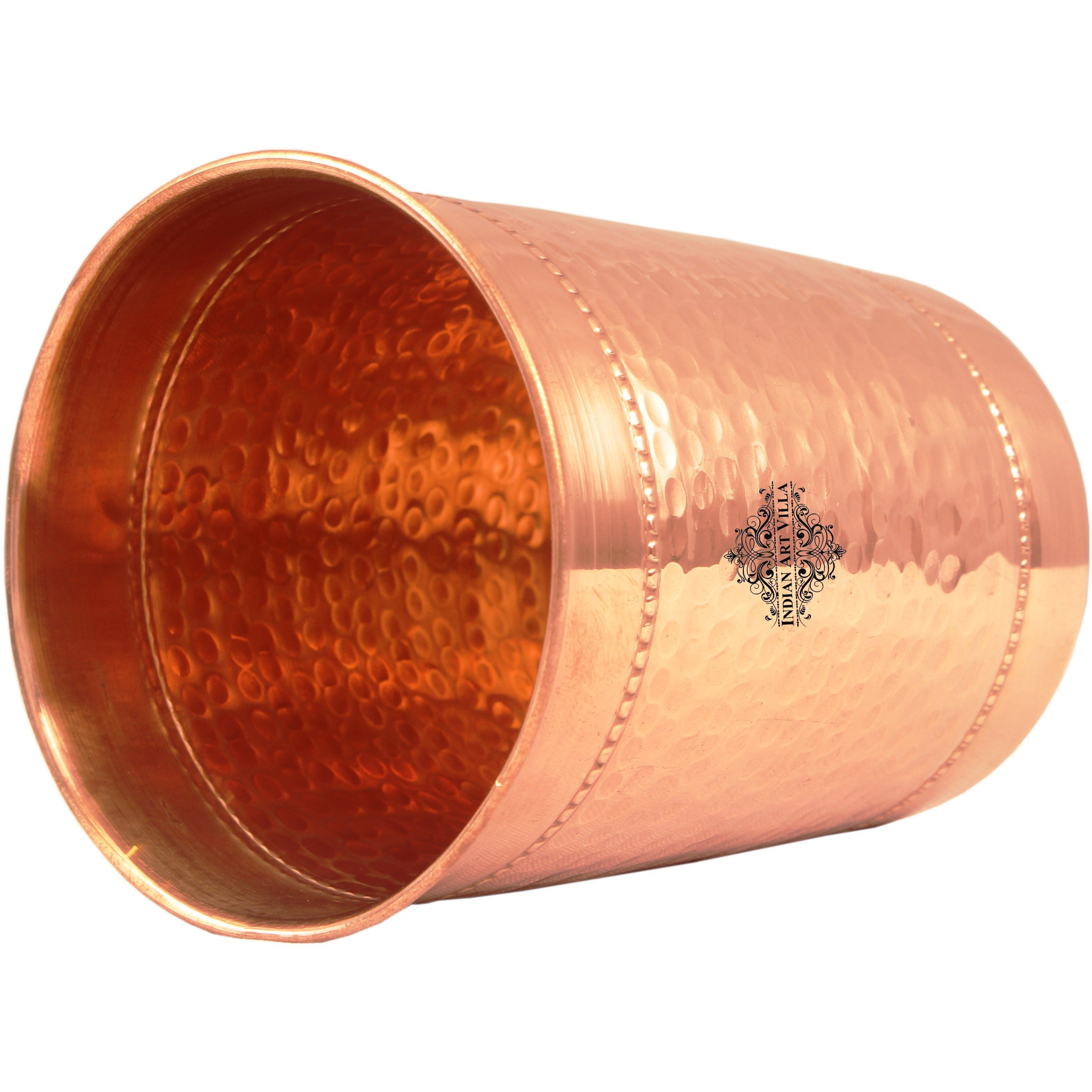 Indian Art Villa Copper Flat Hammered Tumbler with 2 Rings 10 Oz