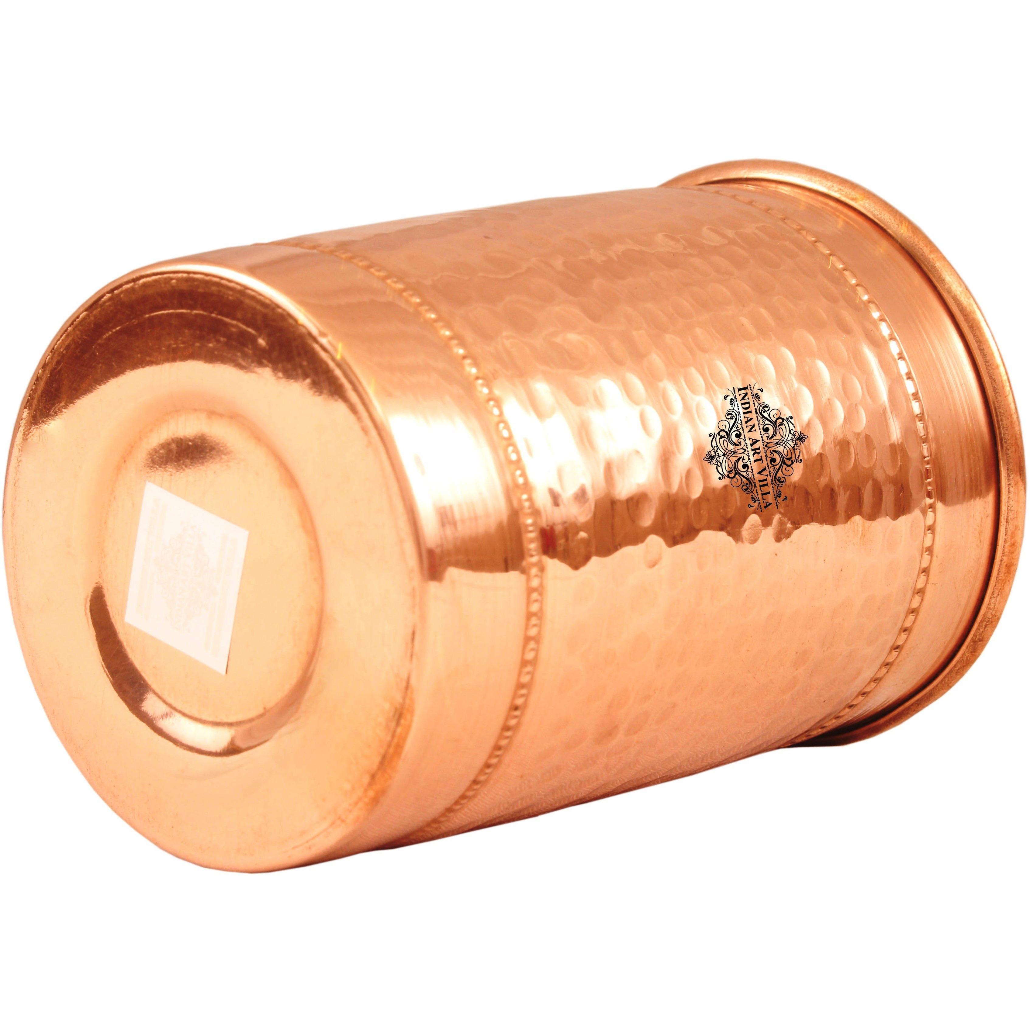 Indian Art Villa Copper Flat Hammered Tumbler with 2 Rings 10 Oz