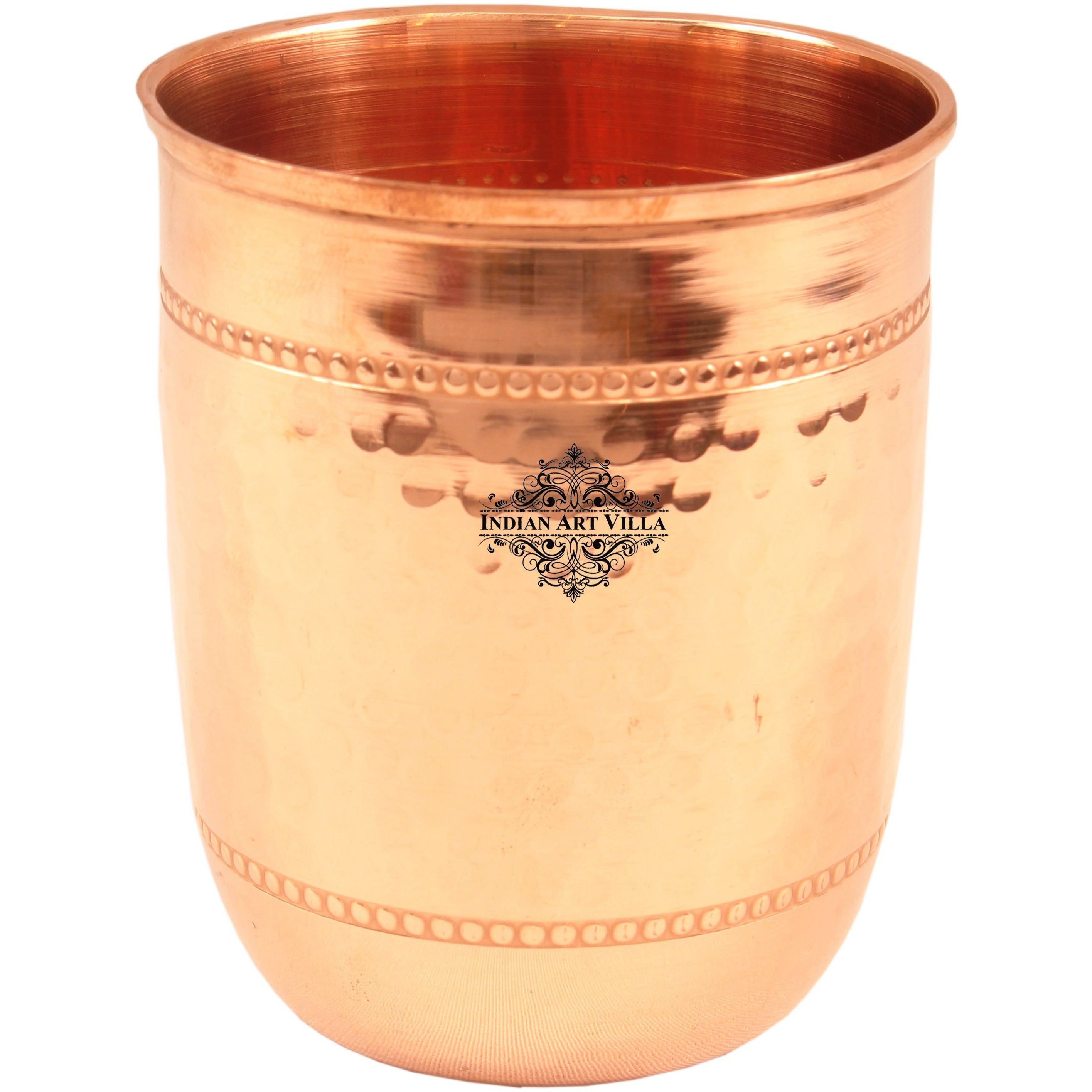 Indian Art Villa Copper Hammered Tumbler with 2 Rings 9 Oz