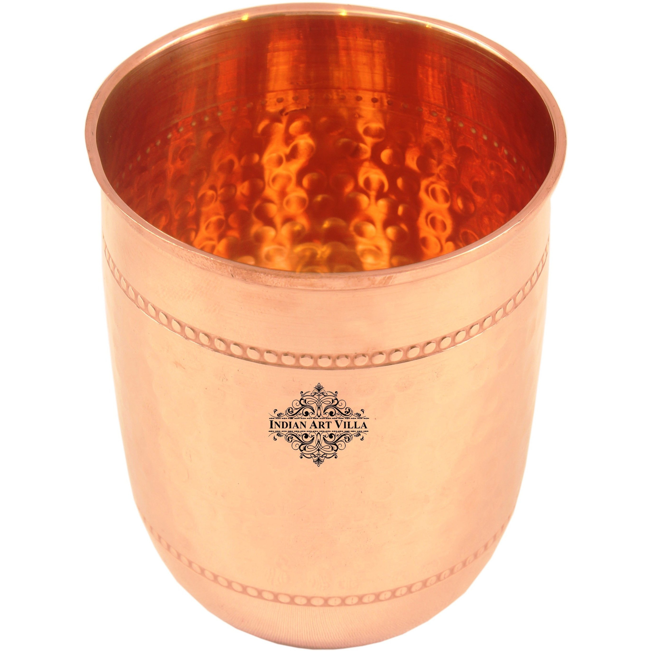 Indian Art Villa Copper Hammered Tumbler with 2 Rings 9 Oz