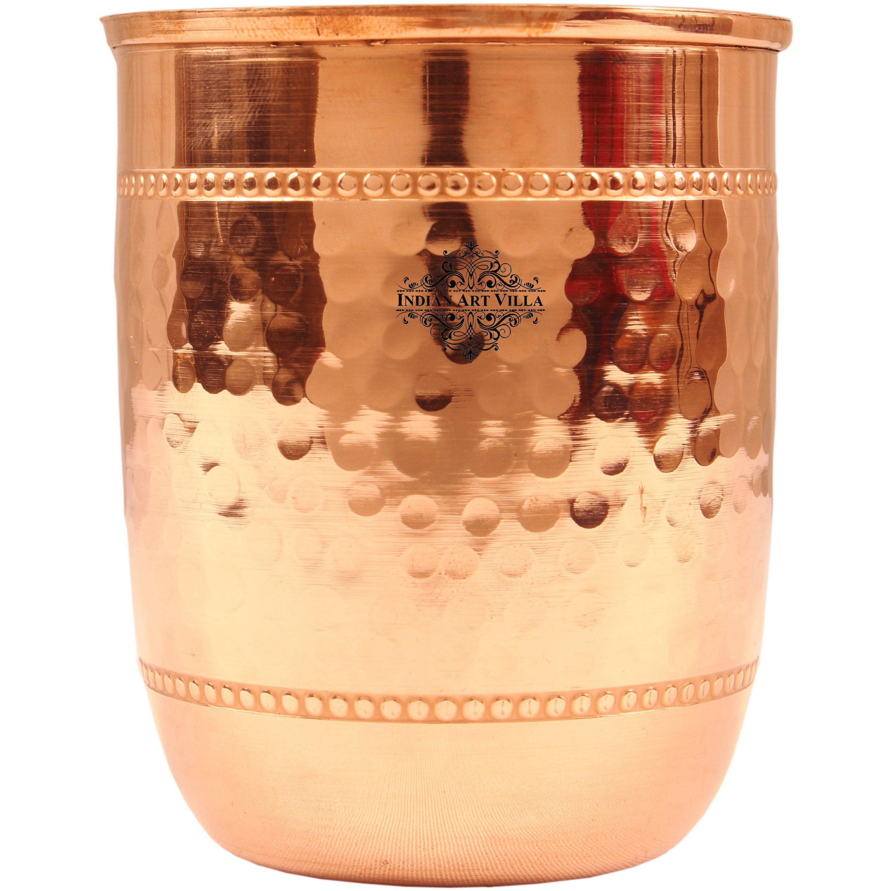 Indian Art Villa Copper Hammered Tumbler with 2 Rings 9 Oz