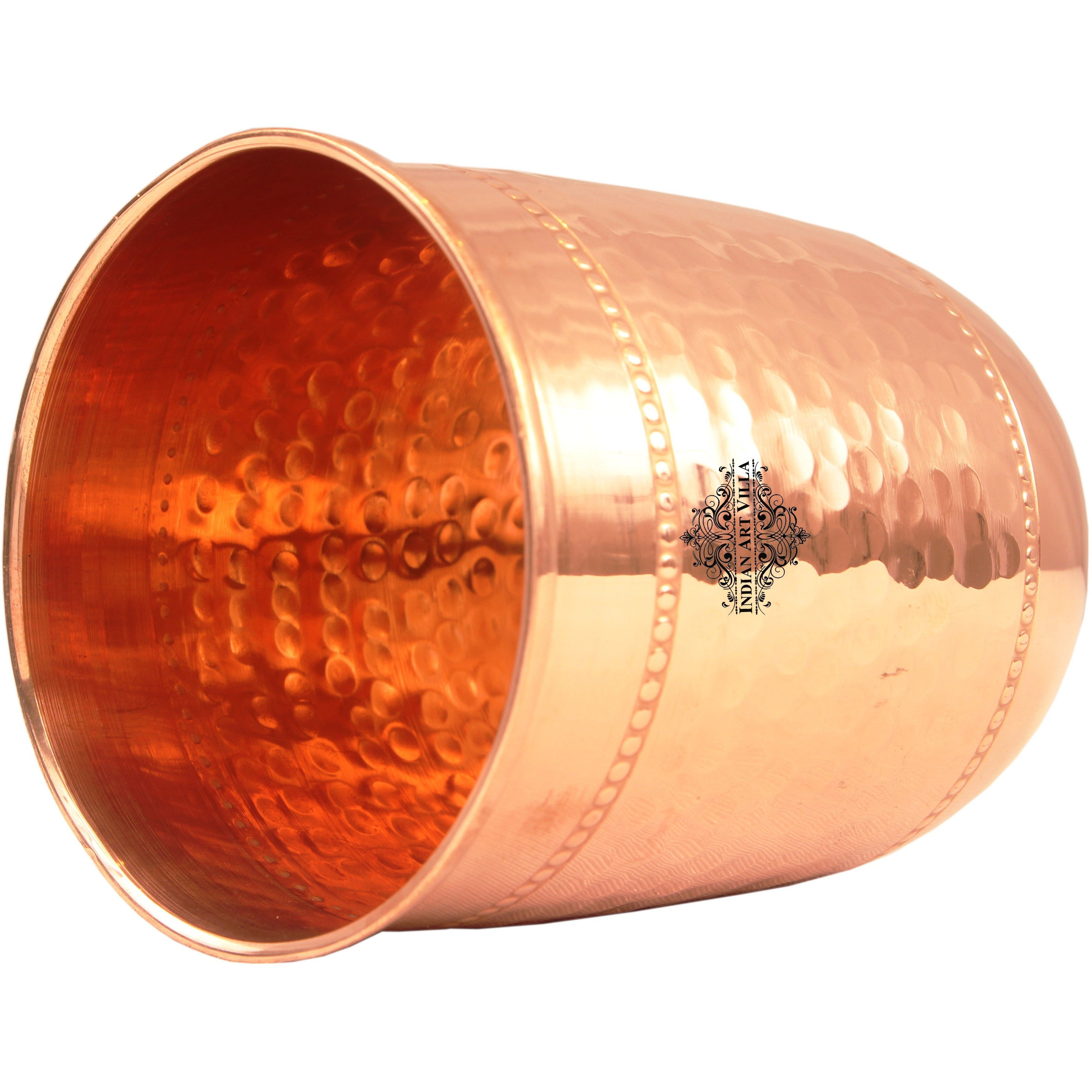 Indian Art Villa Copper Hammered Tumbler with 2 Rings 9 Oz