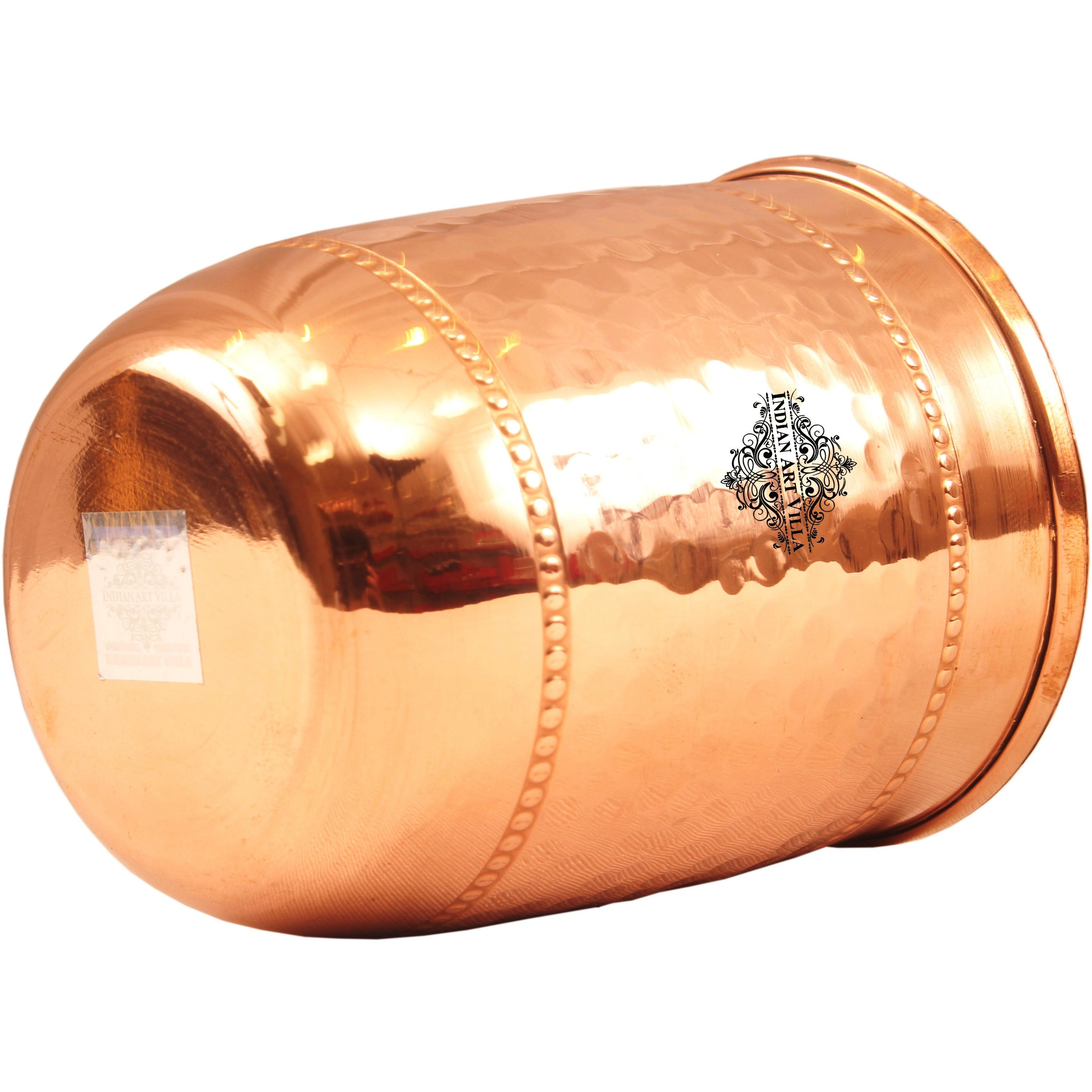 Indian Art Villa Copper Hammered Tumbler with 2 Rings 9 Oz