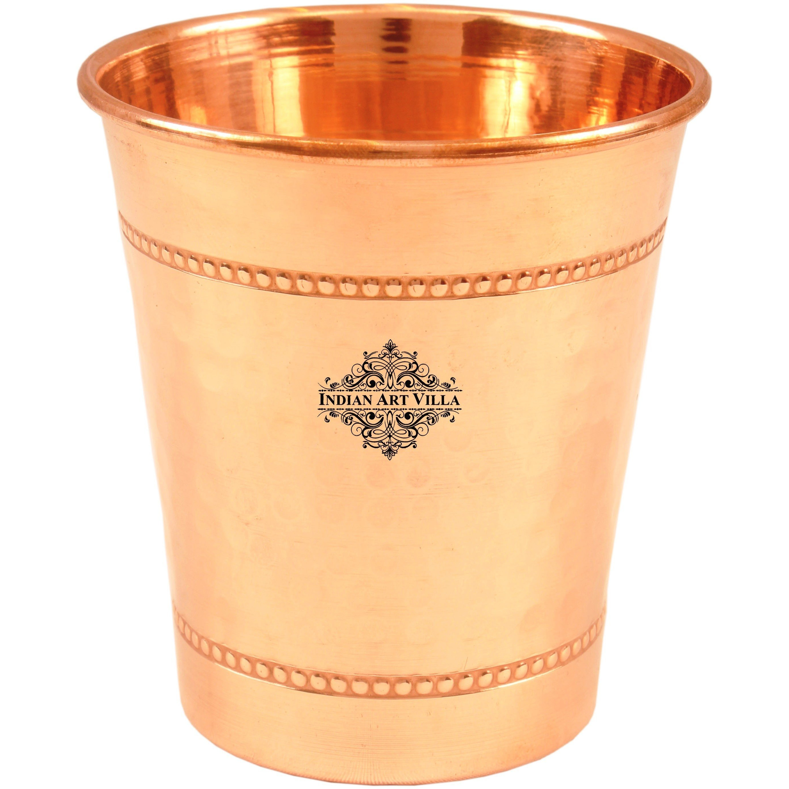 Indian Art Villa Copper Hammered Curved Glass with 2 Rings 9 Oz