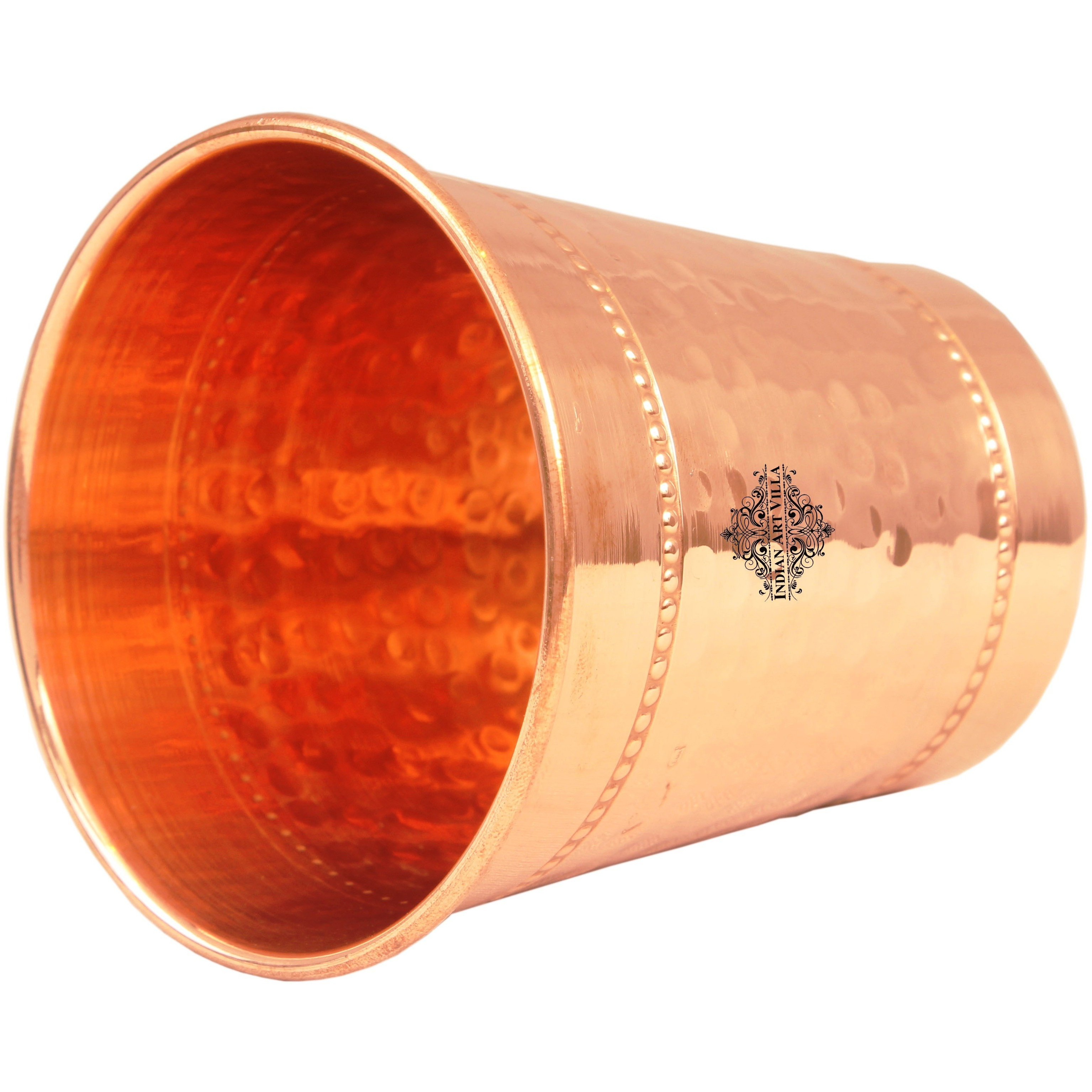 Indian Art Villa Copper Hammered Curved Glass with 2 Rings 9 Oz