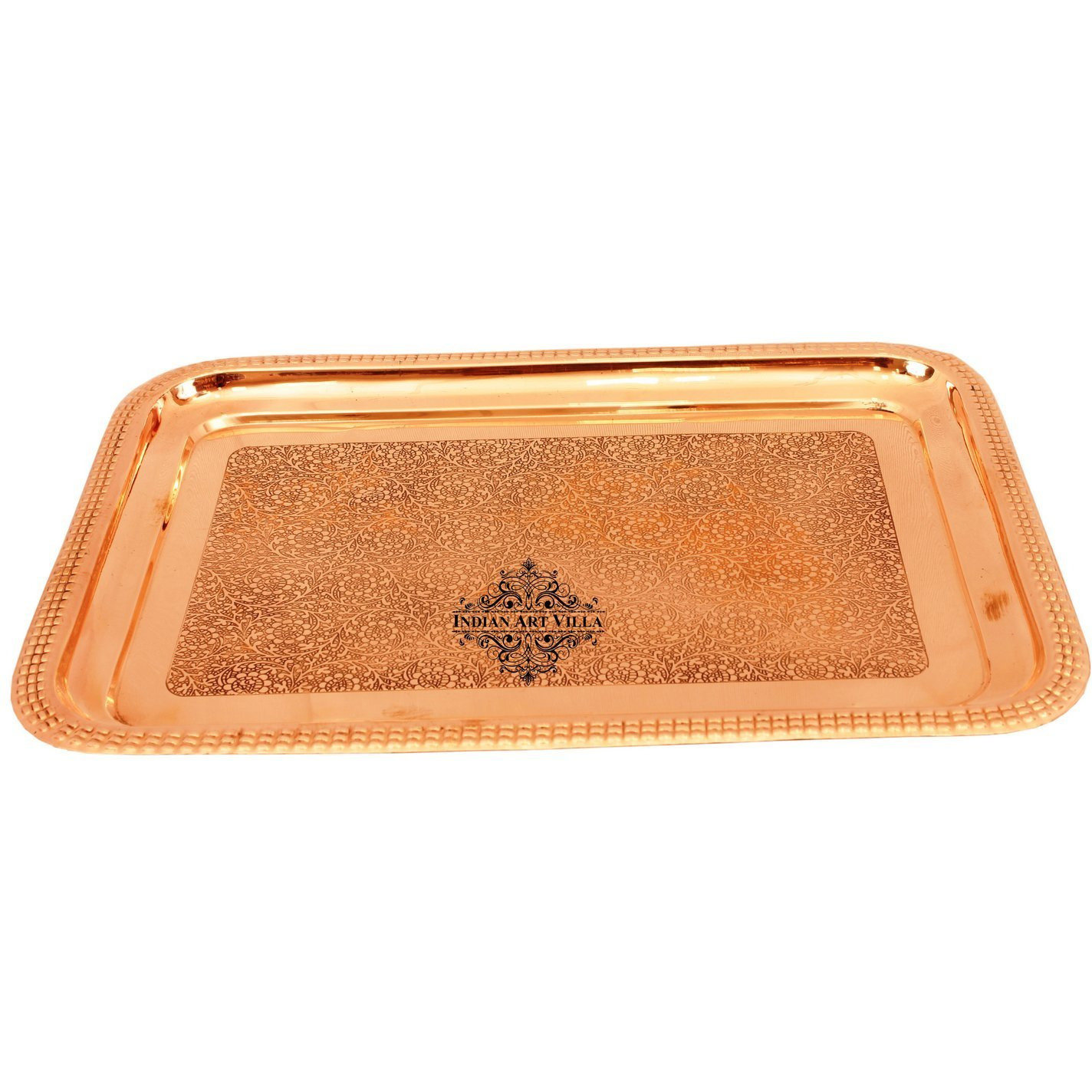 Indian Art Villa Copper Embosed Designer Tray - 11  Width