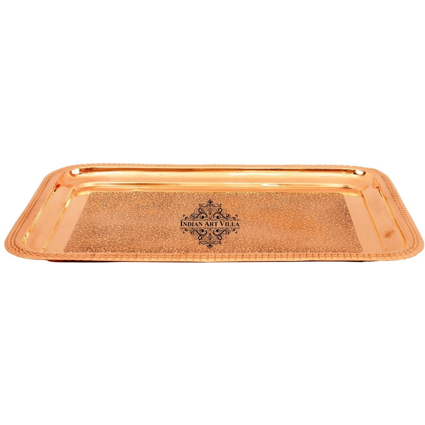 Indian Art Villa Copper Embosed Designer Tray - 11  Width