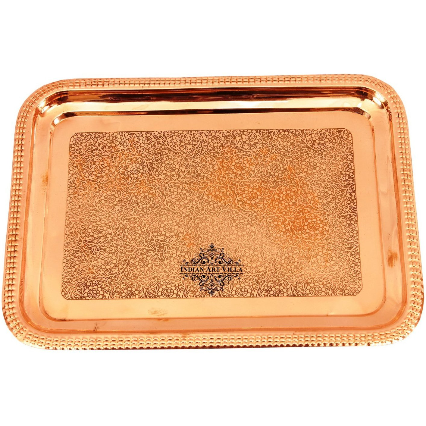 Indian Art Villa Copper Embosed Designer Tray - 11  Width