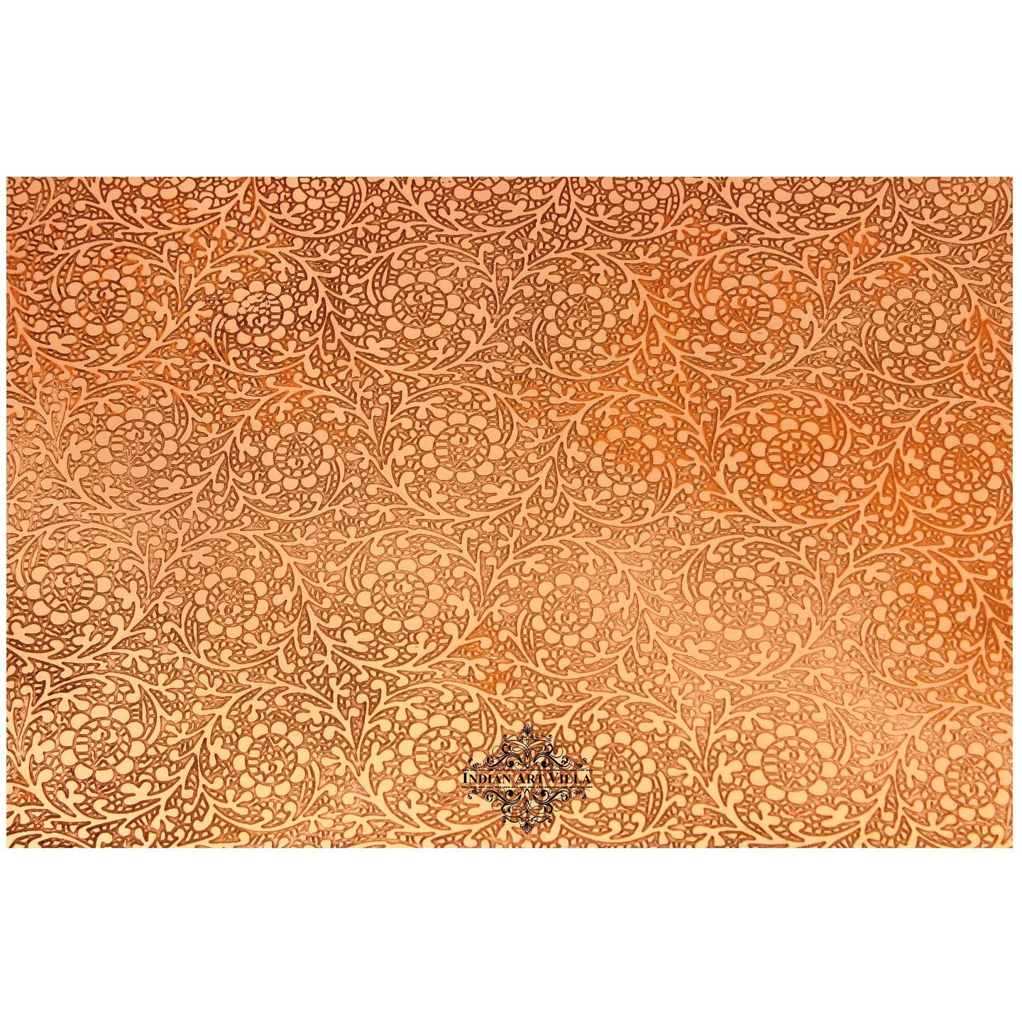 Indian Art Villa Copper Embosed Designer Tray - 11  Width