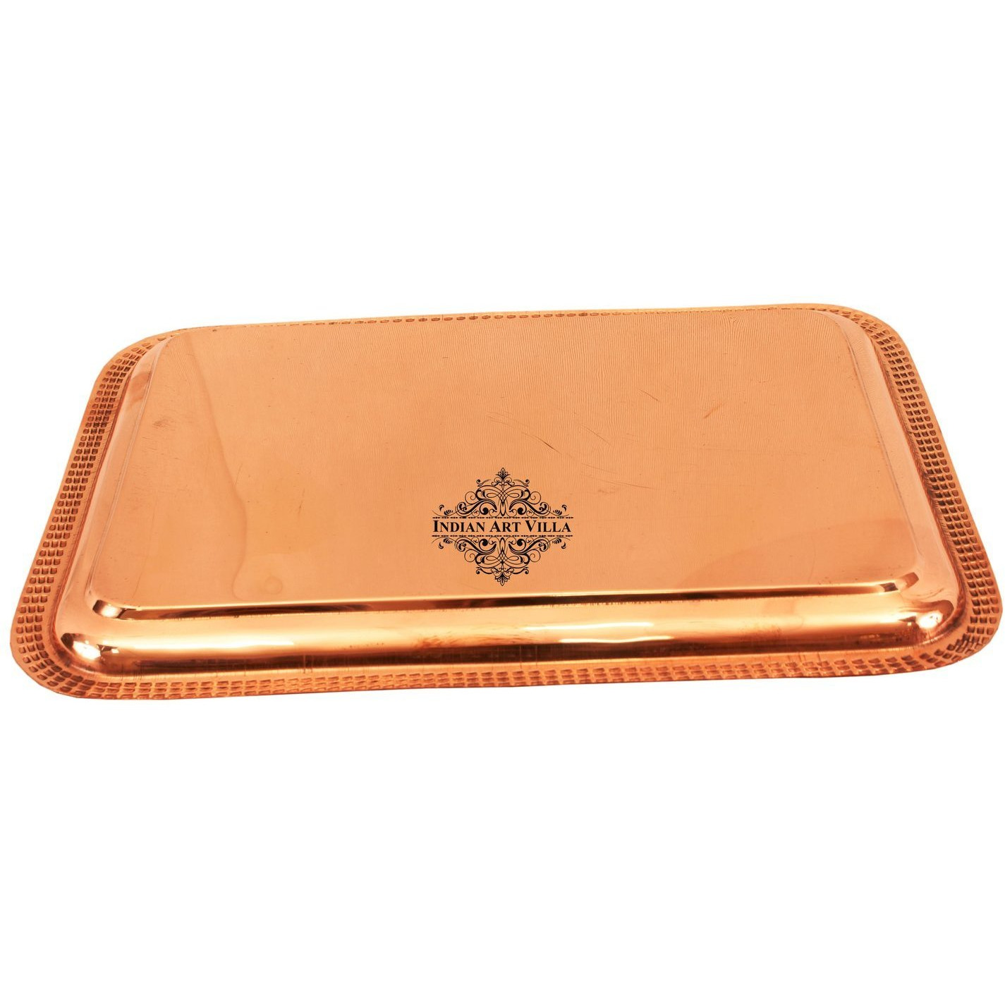 Indian Art Villa Copper Embosed Designer Tray - 11  Width