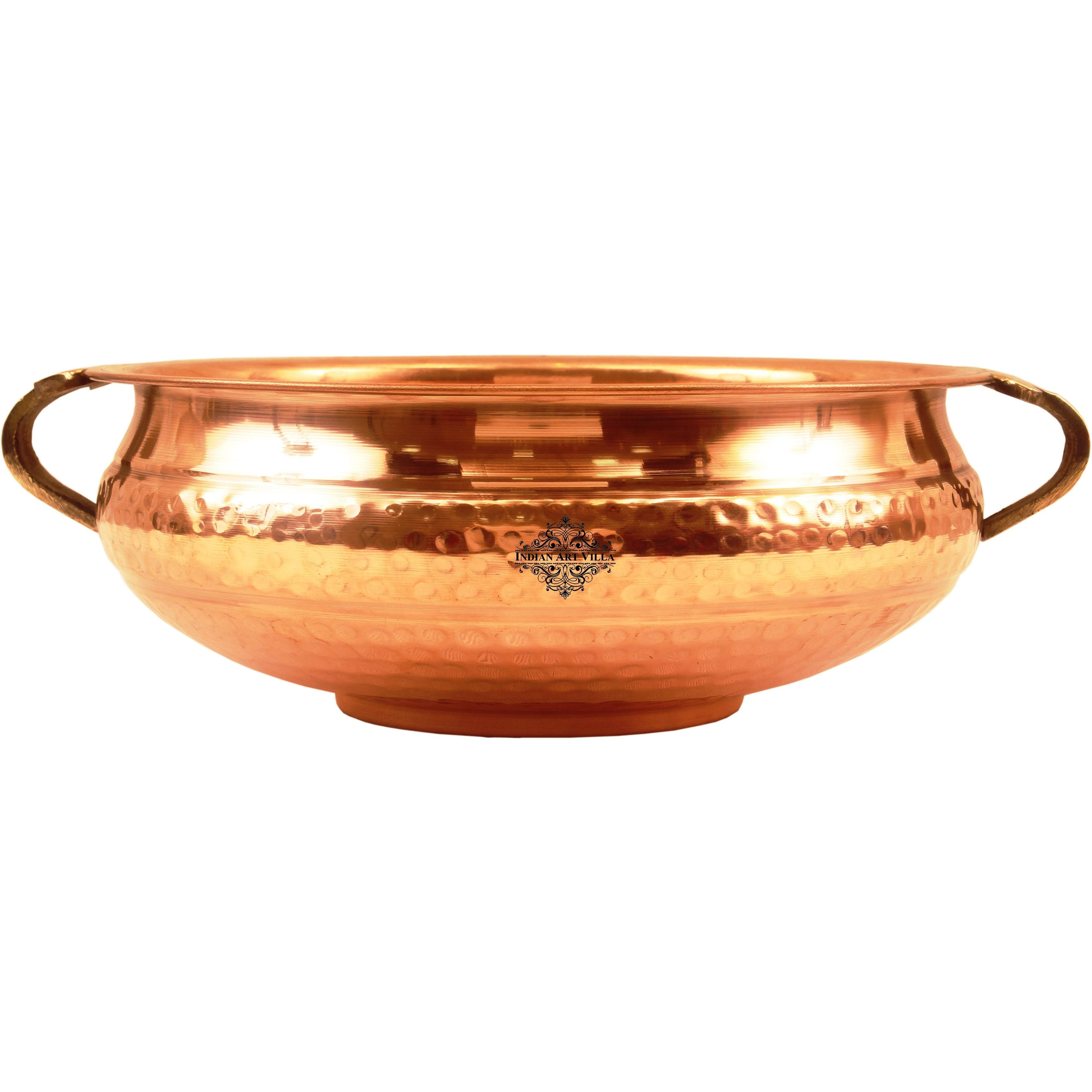 Indian Art Villa Copper  Hammered Urli Width 10.2  inch, 111 Oz