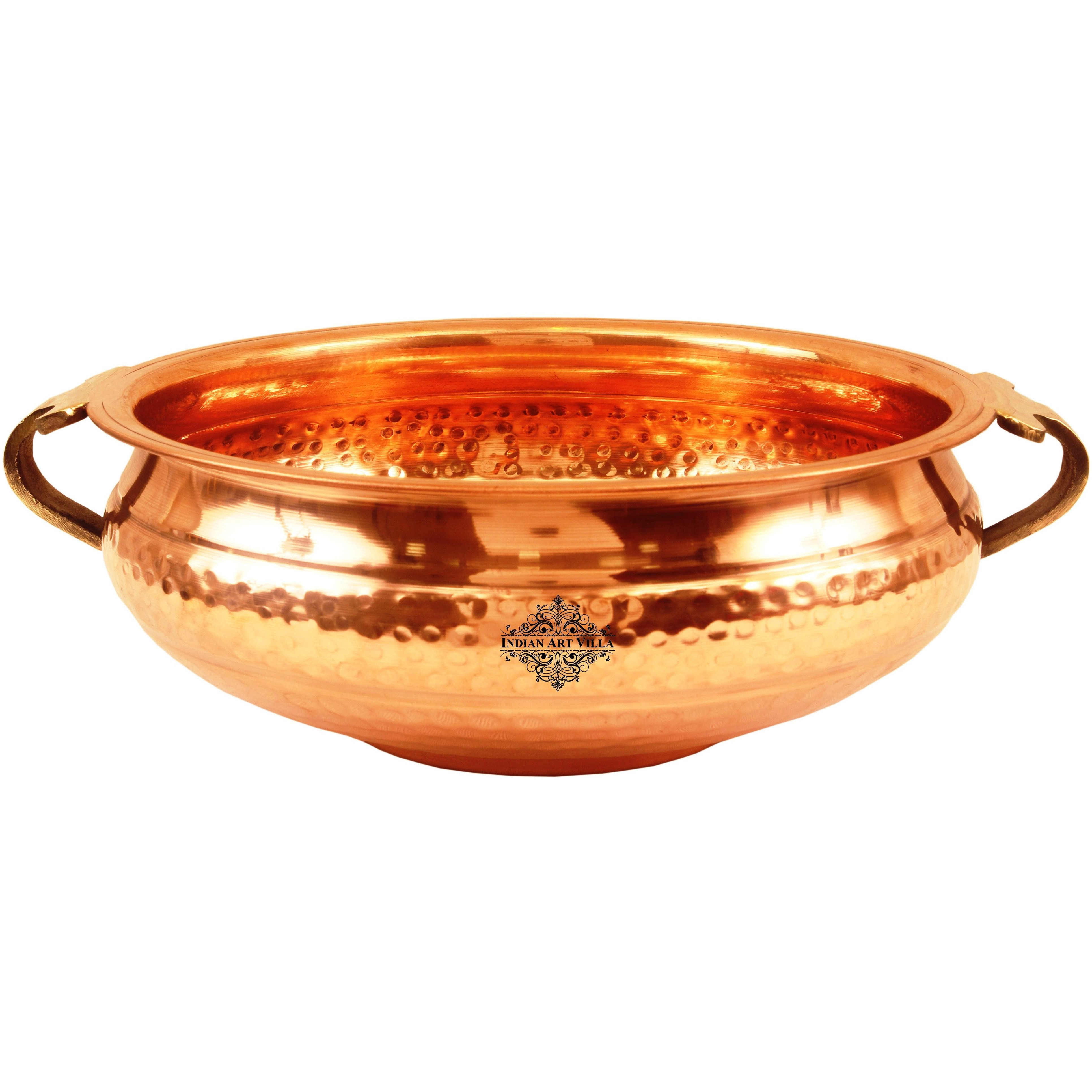 Indian Art Villa Copper  Hammered Urli Width 10.2  inch, 111 Oz