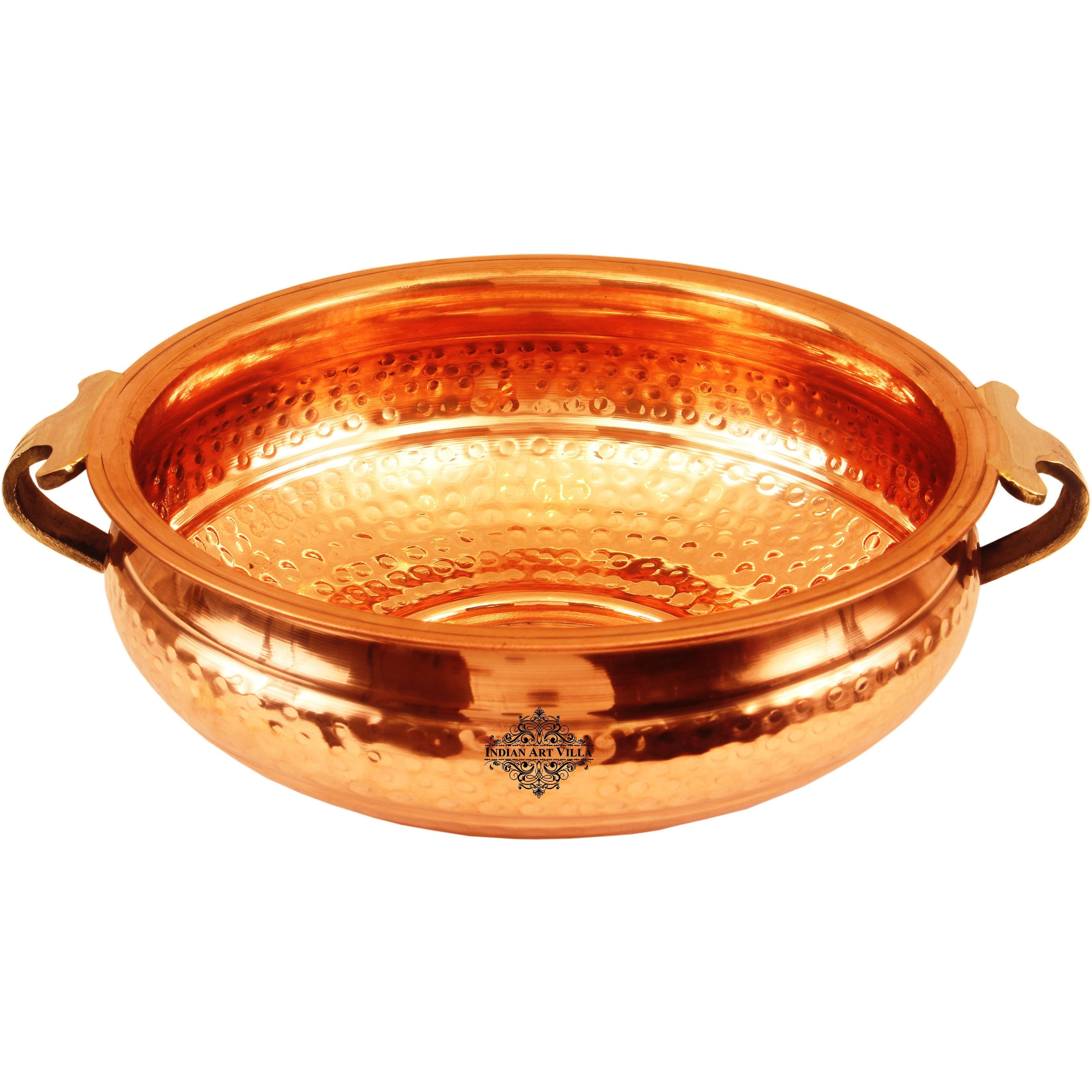 Indian Art Villa Copper  Hammered Urli Width 10.2  inch, 111 Oz