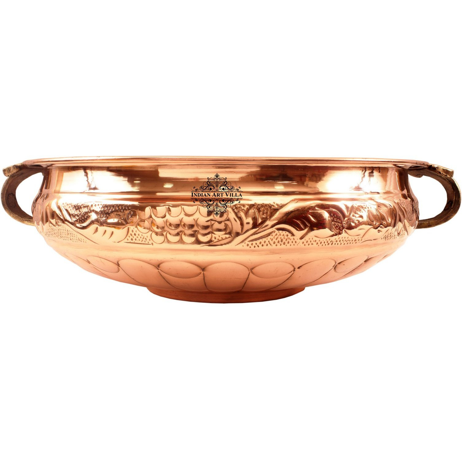 Indian Art Villa Copper  Embossed Urli Width 6  Inch, 25 Oz
