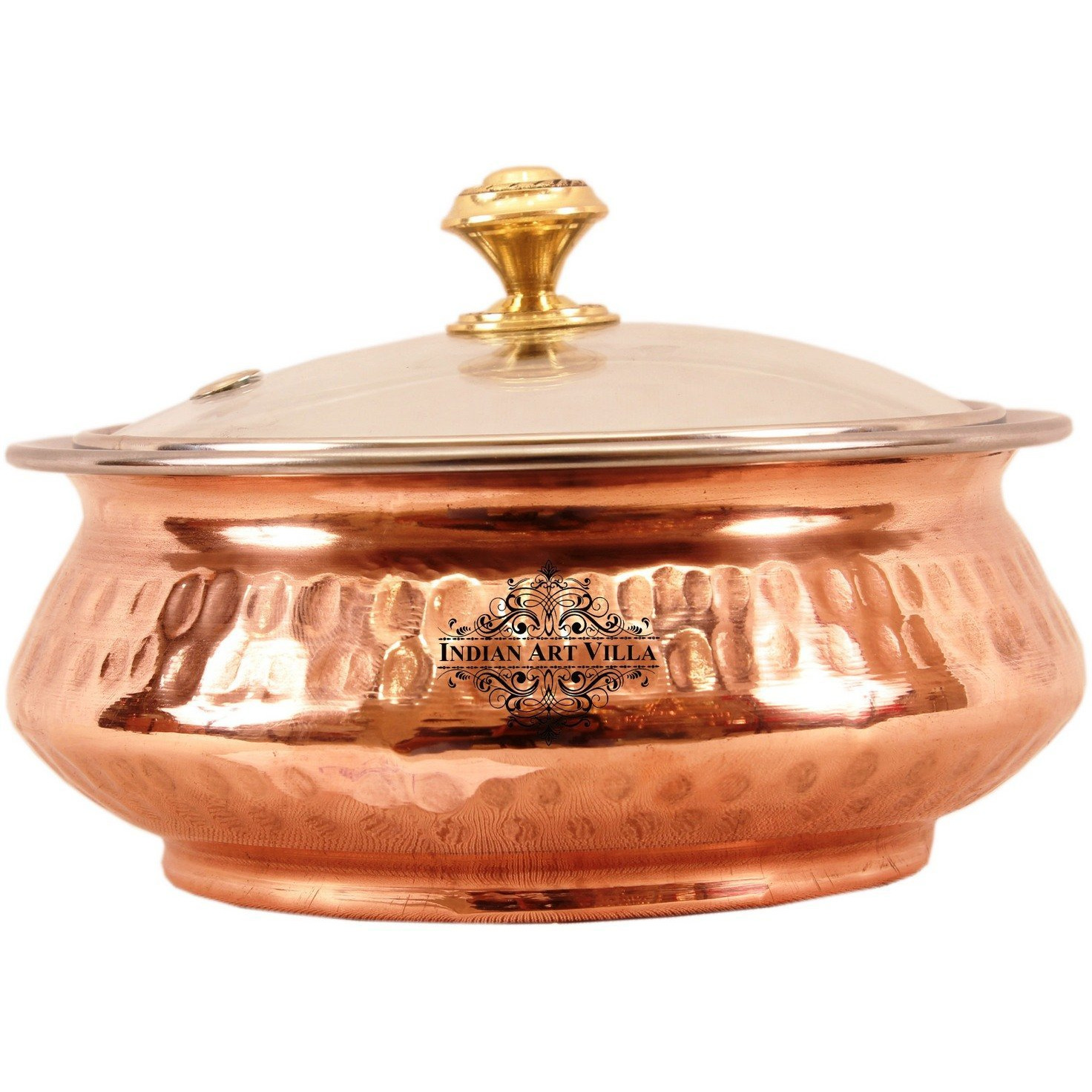 Indian Art Villa Steel Copper Mughlai Handi & Glass Lid 14 Oz