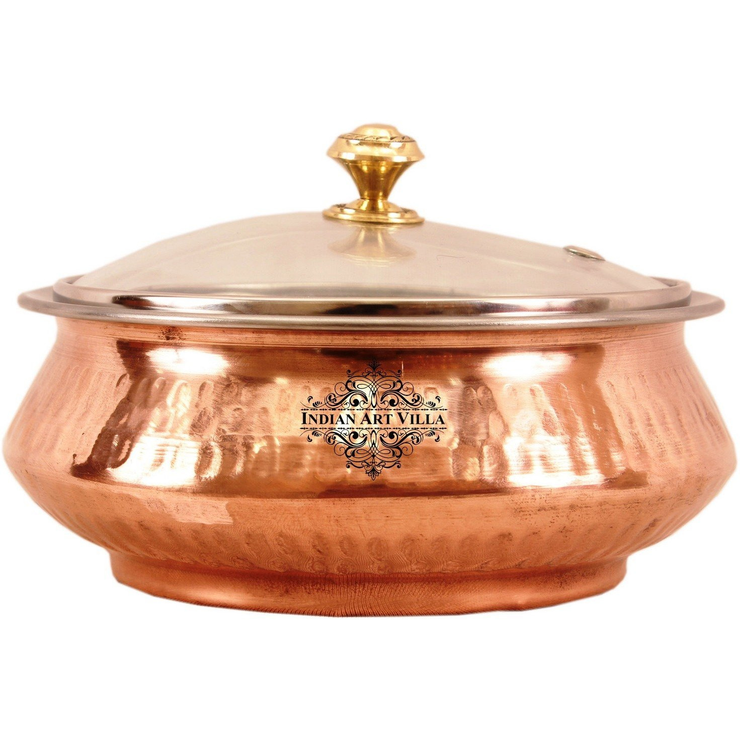 Indian Art Villa Steel Copper Mughlai Handi & Glass Lid 18 Oz