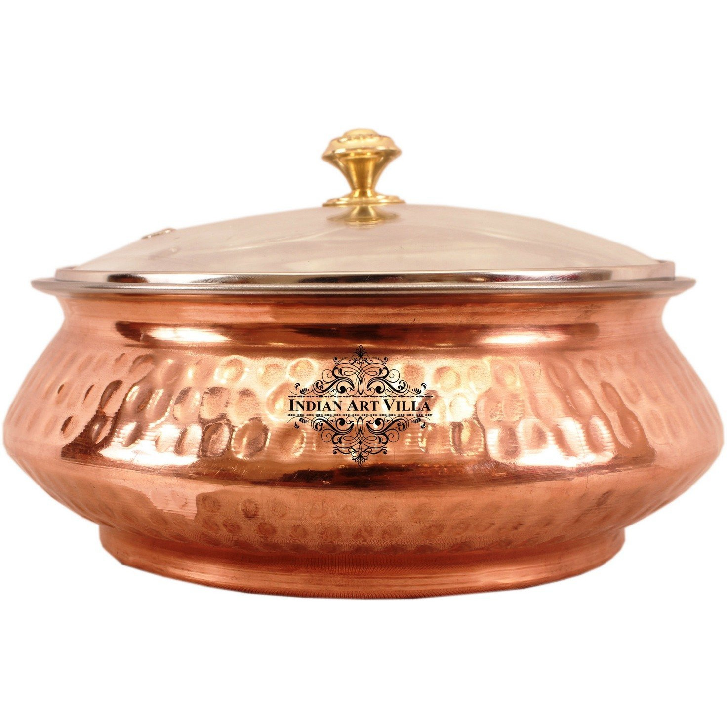 Indian Art Villa Steel Copper Mughlai Handi & Glass Lid 26 Oz