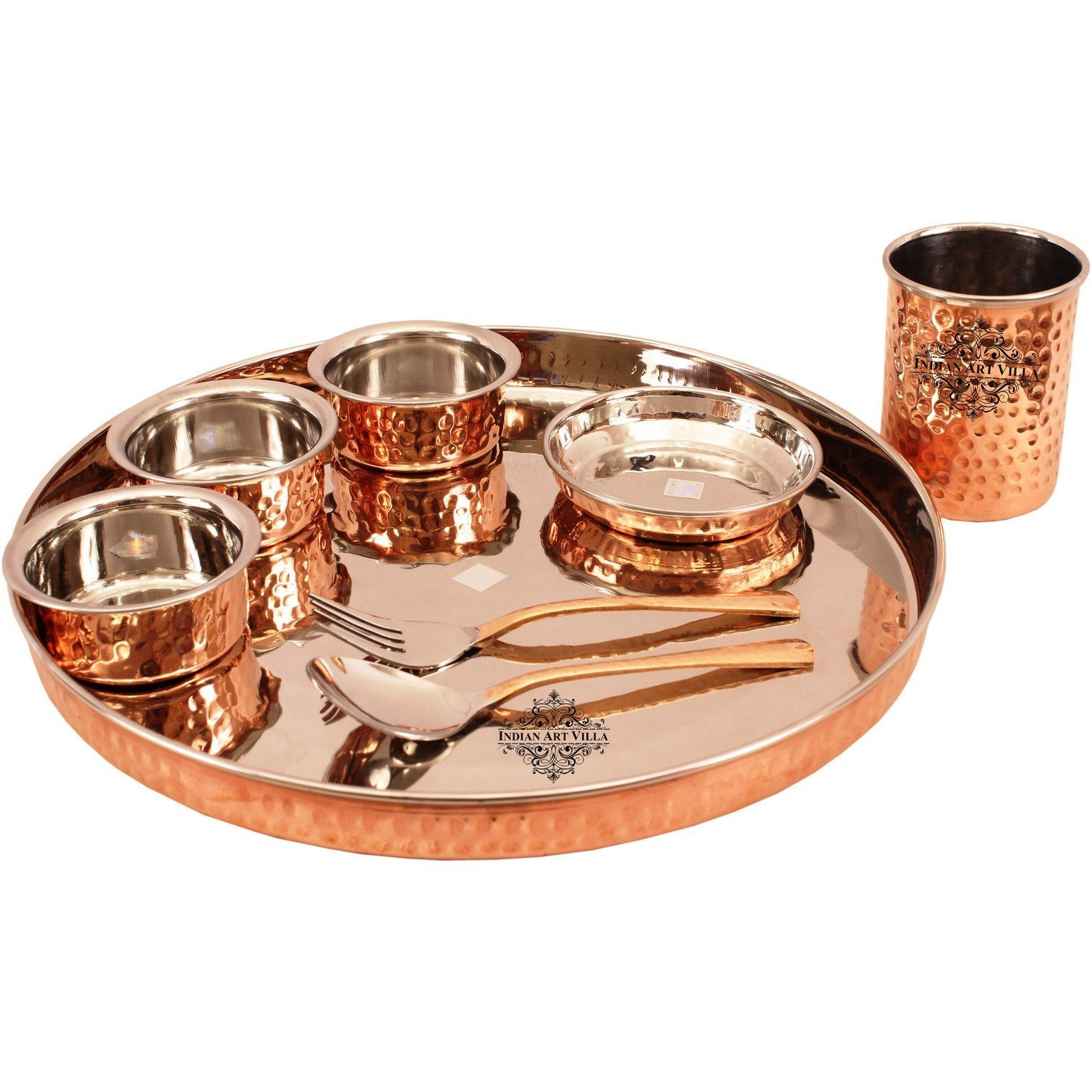 Indian Art Villa Steel Copper 8 Piece Dinner Set