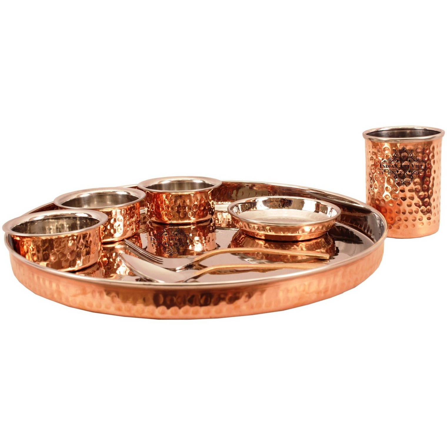 Indian Art Villa Steel Copper 8 Piece Dinner Set