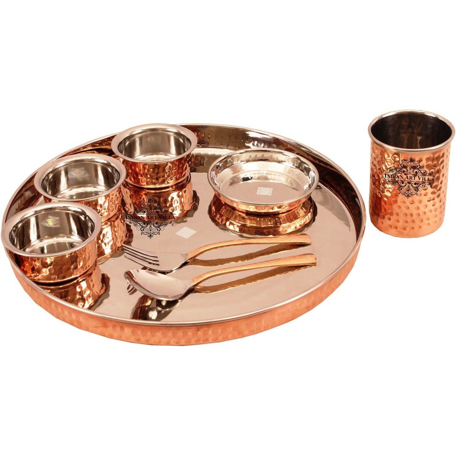 Indian Art Villa Steel Copper 8 Piece Dinner Set
