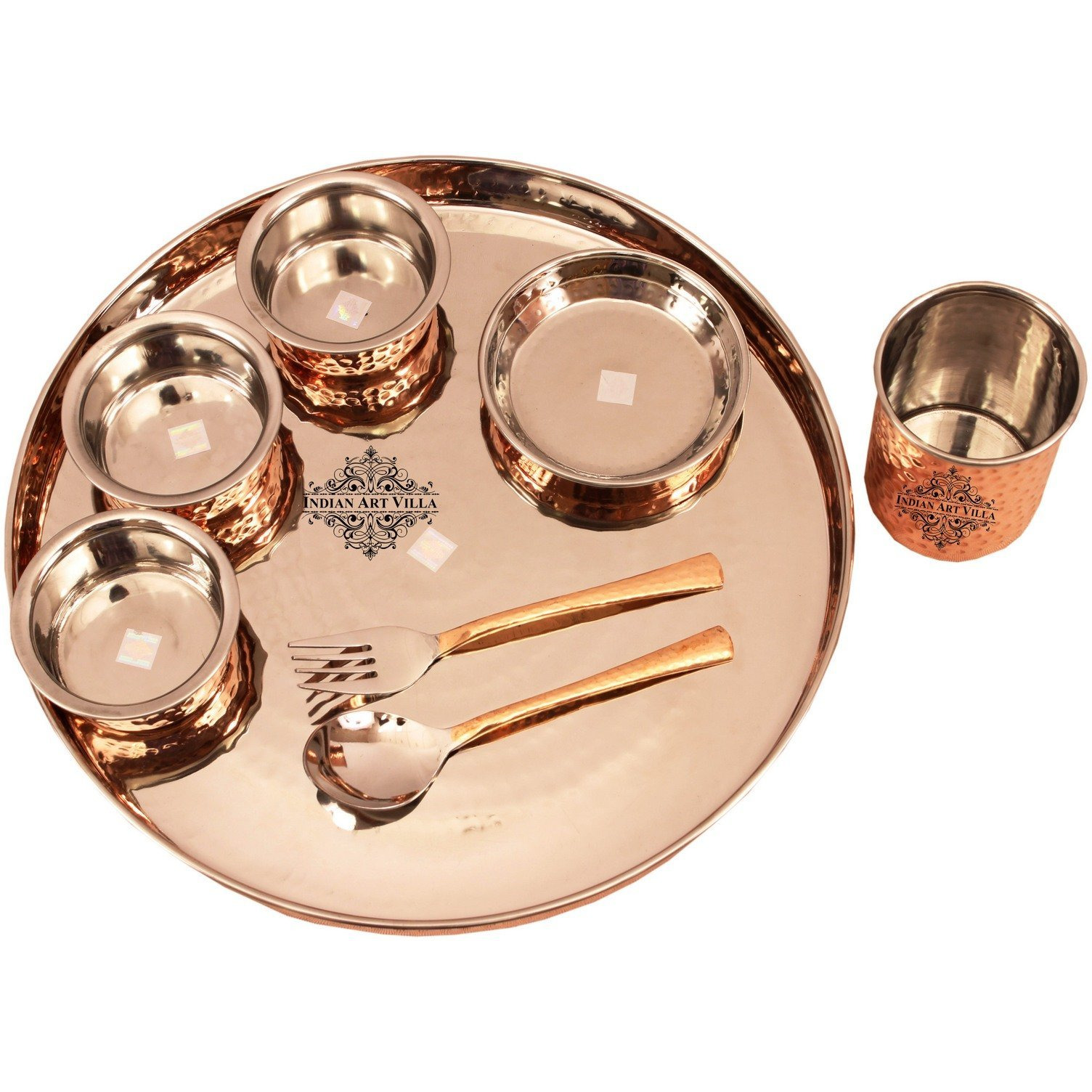 Indian Art Villa Steel Copper 8 Piece Dinner Set