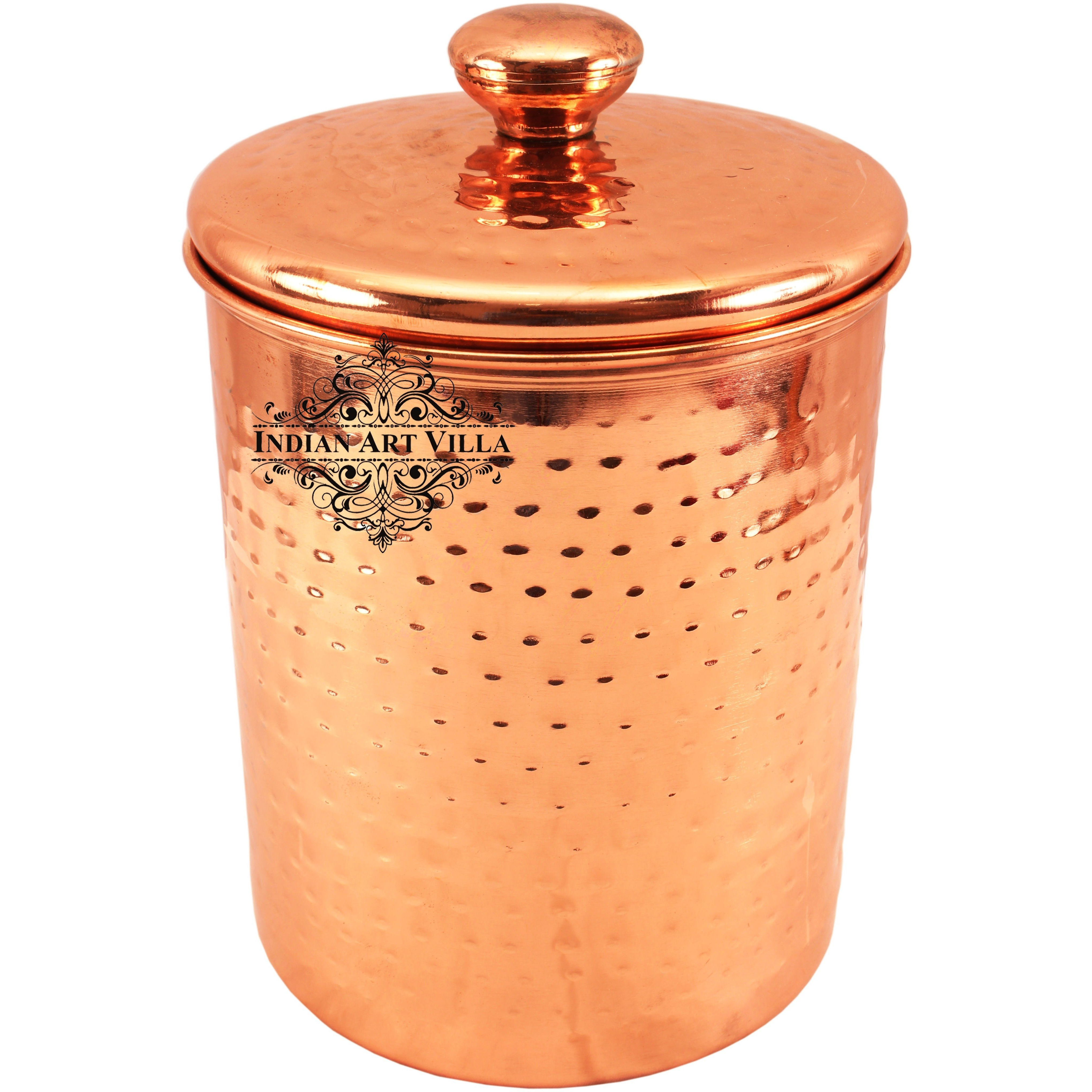 Indian Art Villa Steel Copper Plated Storage Box with Lid 72 Oz