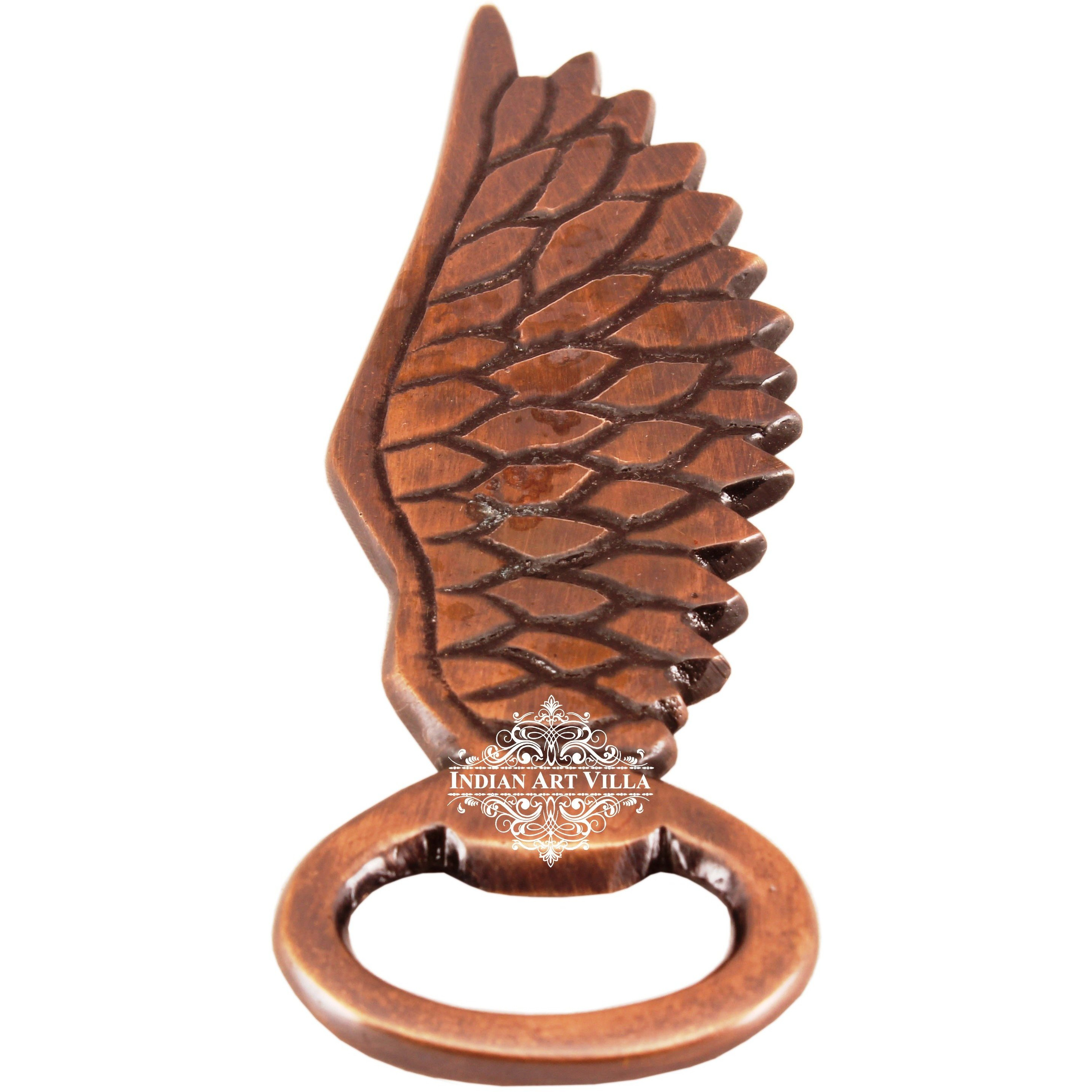 Indian Art Villa Steel Copper Plated Black Polished Wing Shape Bottle Opener